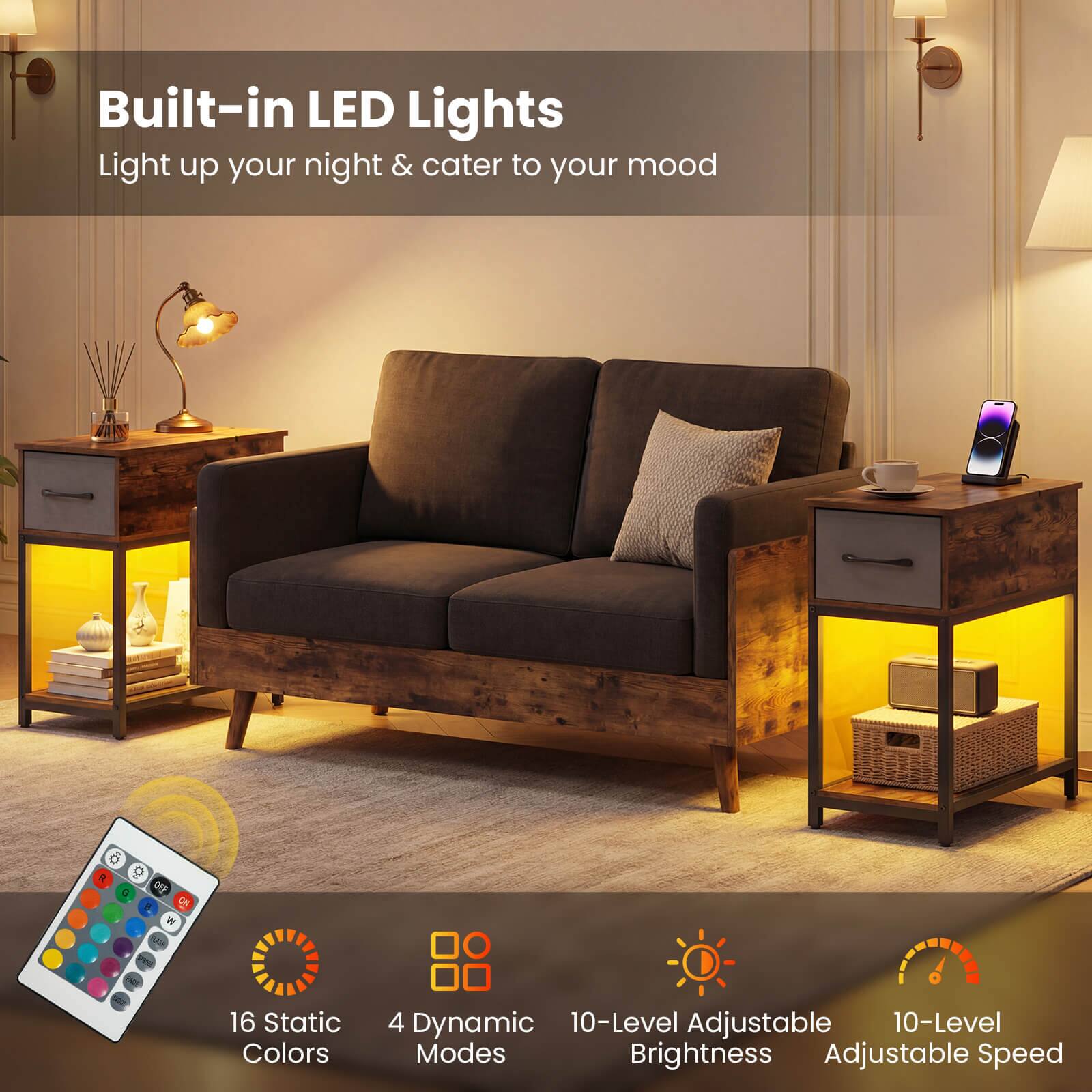 Built-in LED Lights  
Light up your night & cater to your mood  

- 16 Static Colors  
- 4 Dynamic Modes  
- 10-Level Adjustable Brightness  
- 10-Level Adjustable Speed