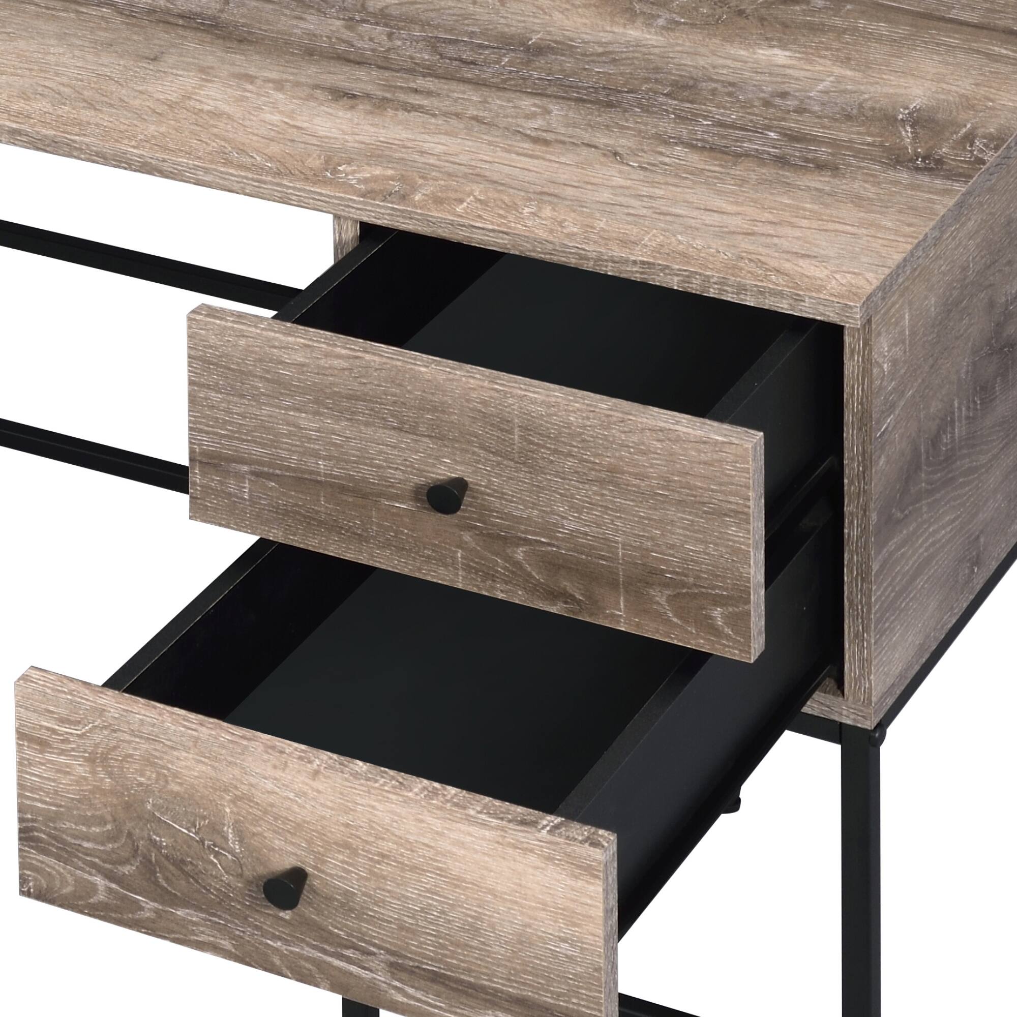Alt View 2. GOODSILO - Rustic Oak and Black Metal Writing Desk with USB Charging Port and Storage Drawers for Home Office - Oak.