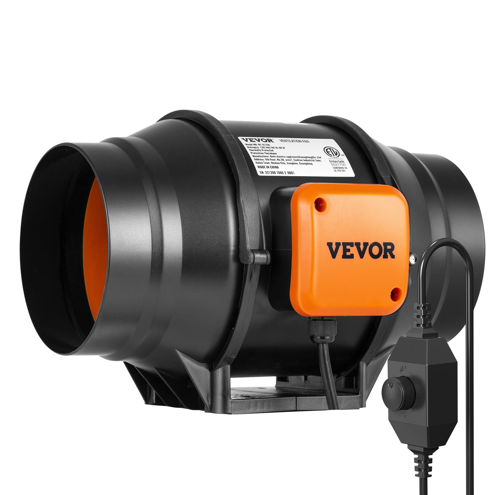 VEVOR - Inline Duct Fan,6-Inch 400 CFM with Variable Speed Controller,Quiet AC-motor Ventilation Exhaust Fan for Cooling Booster - Black