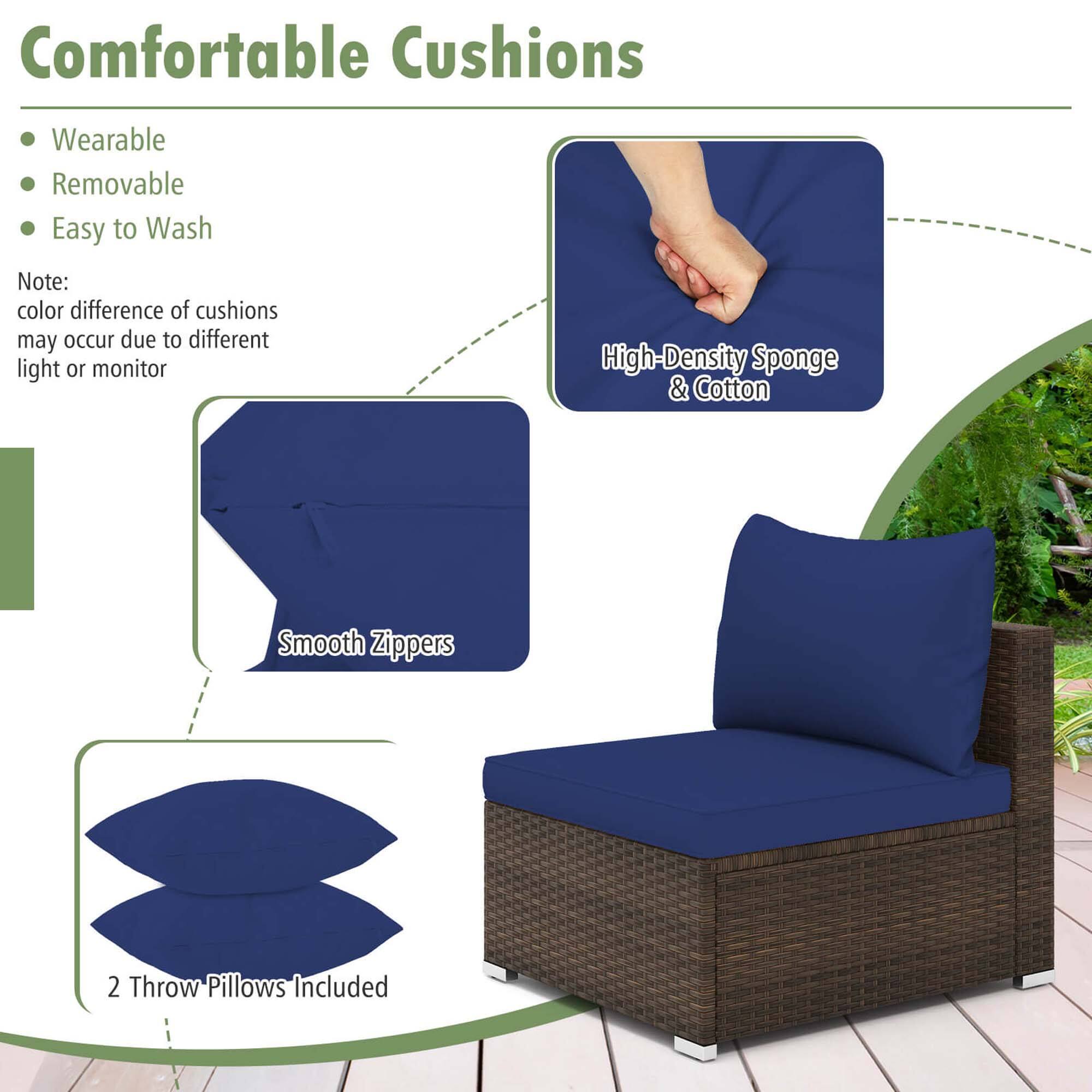 Comfortable Cushions: Wearable, Removable, Easy to Wash. Note: Color difference of cushions may occur due to different light or monitor. High-Density Sponge & Cotton Smooth Zippers. 2 Throw Pillows Included.