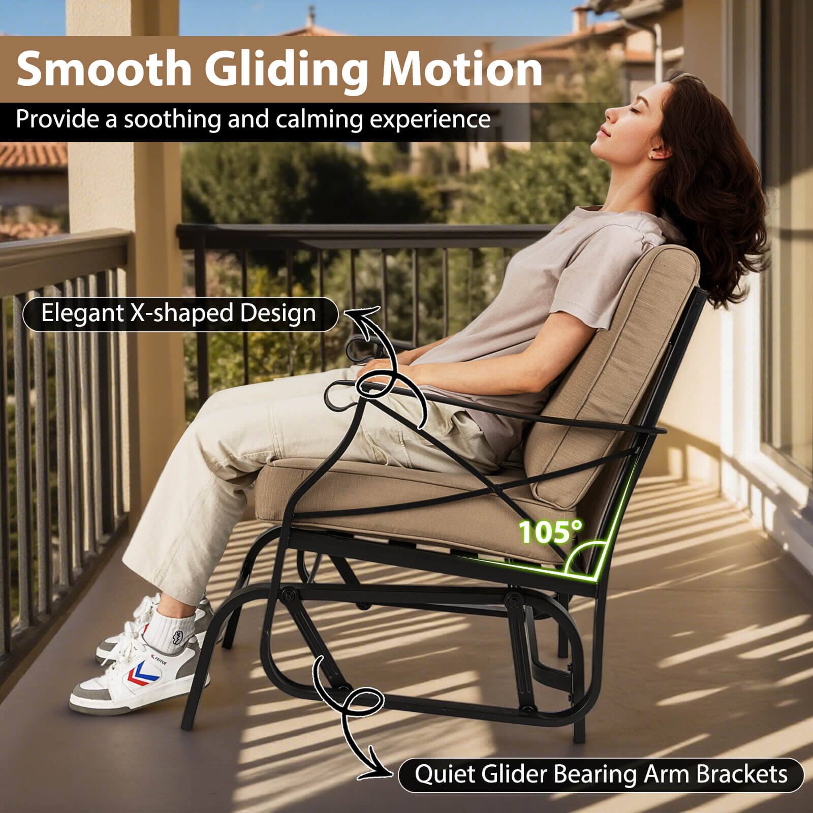 Smooth Gliding Motion  
Provide a soothing and calming experience  

Elegant X-shaped Design  

105°  

Quiet Glider Bearing Arm Brackets