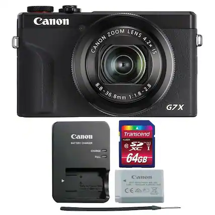 Canon ZOOM LENS CANON 4.2x IS 8.8 - 2.8 1:1.8-2.8 - 8.8-36.8mm 36.8mm 36 1:1.8 G7X Canon BATTERY CHARGER CHARGE FULL Transcend LOCK TM S U 10 XC I 64GB Canon BATTERY PACK NB-134