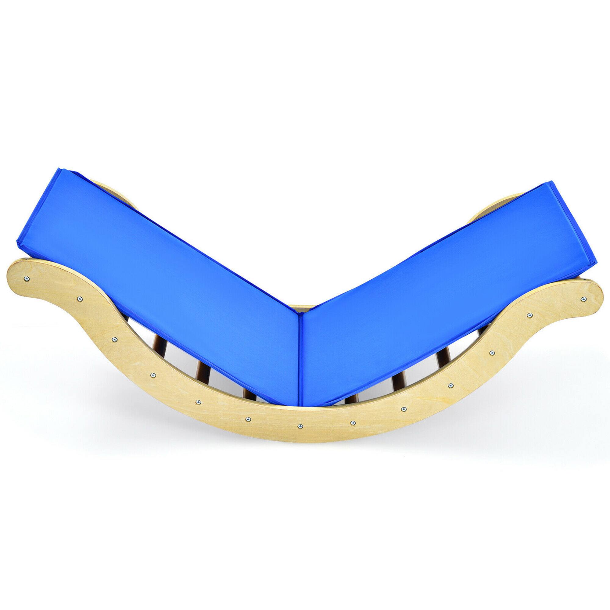 Alt View 8. Gymax - Gymax 3-in-1 Kids Climber Set Wooden Arch Triangle Rocker w/ Ramp & Blue Mat - Other.