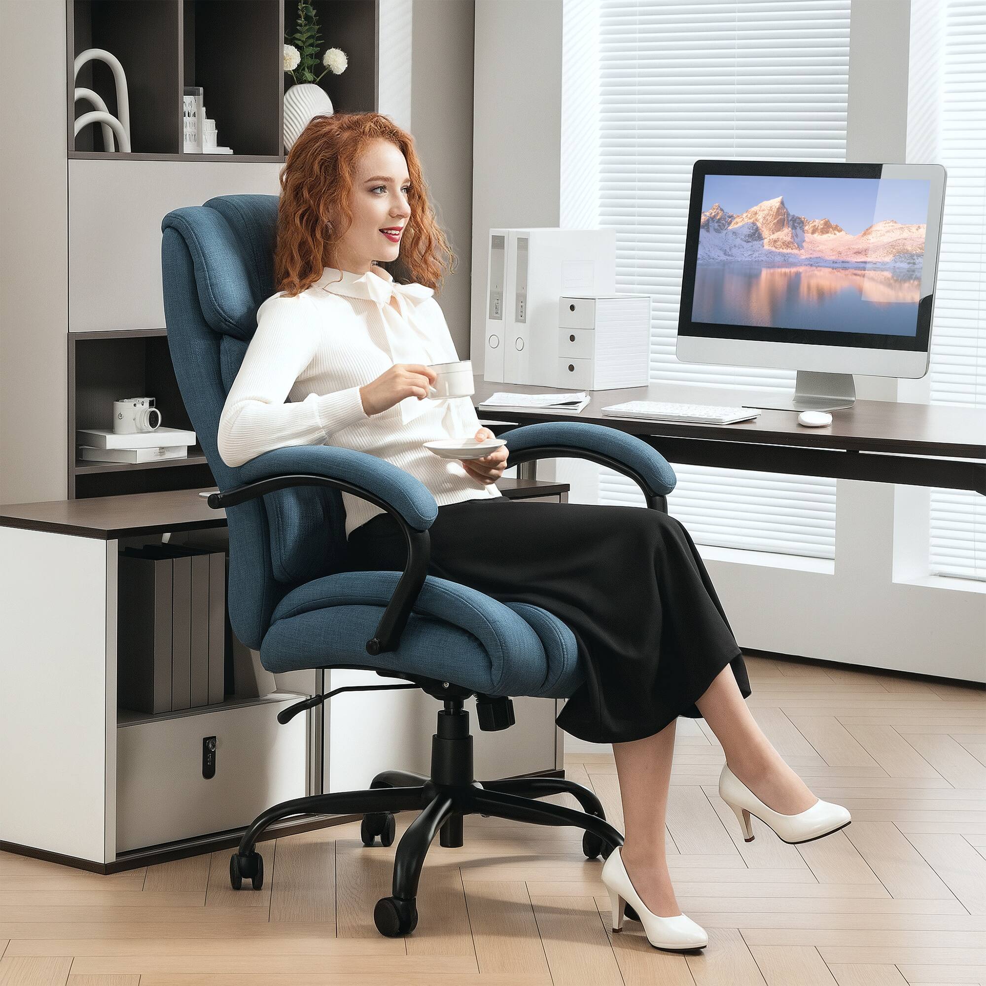 Alt View 1. Vinsetto - Big and Tall Executive Office Chair 485lbs with Wide Seat, High Back Computer Desk Chair with Tilt - Blue.