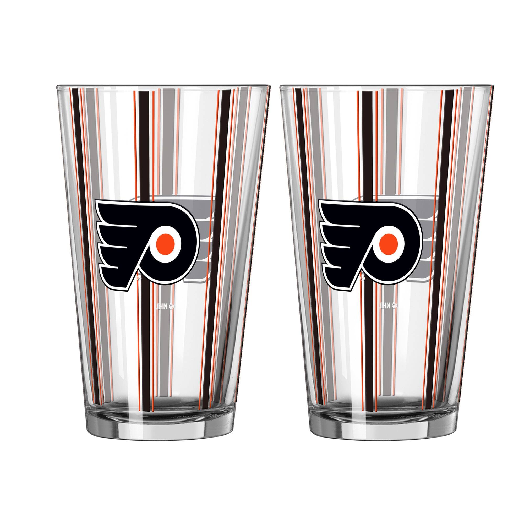 Front. Logo Brands - Philadelphia Flyers Two-Piece 16oz. Striped Pint Glass Set - Multicolor.