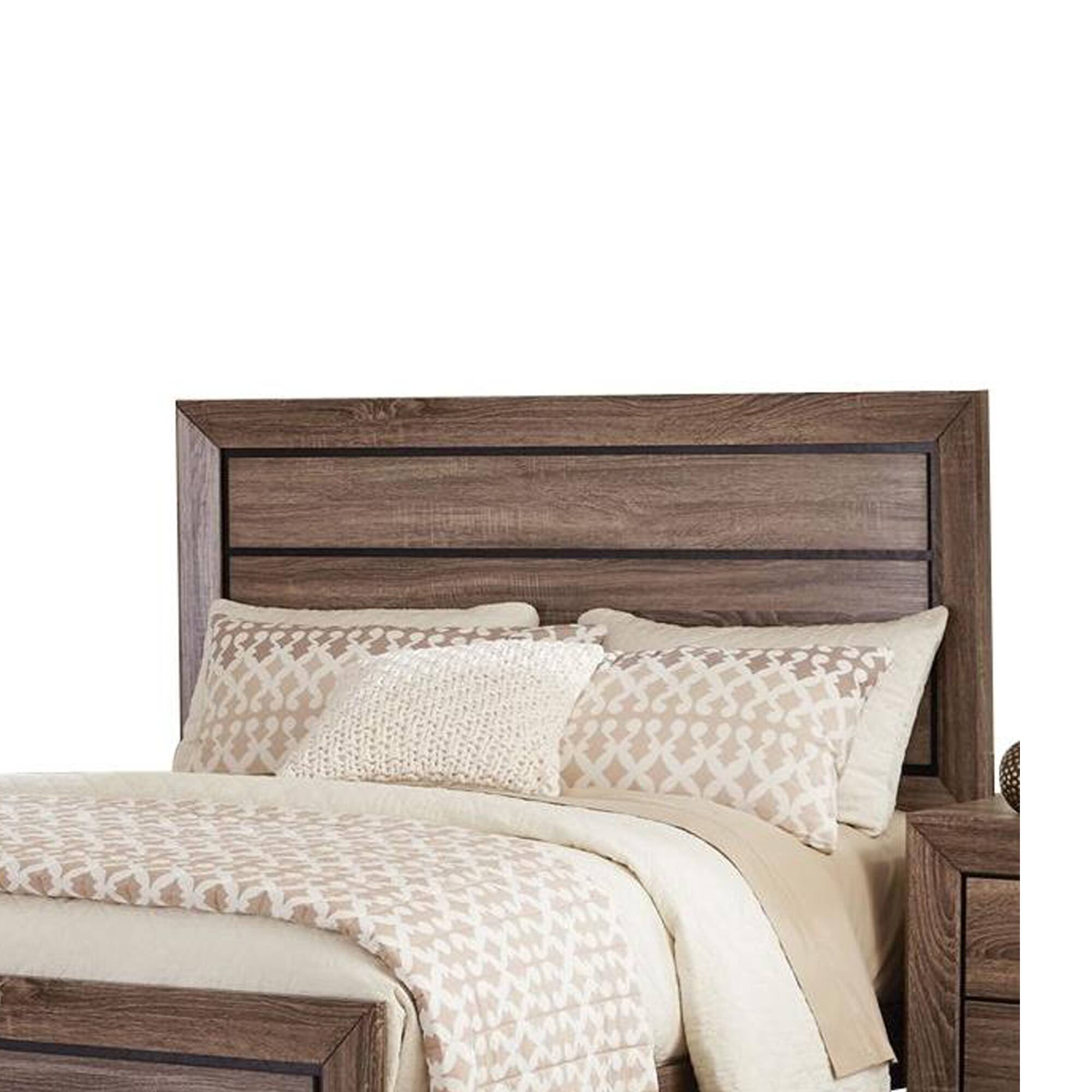 Alt View 1. Manhattan Lane - Transitional Style Queen Size Bed with Natural Grain Details - Brown.