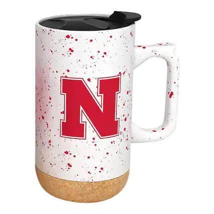 Front. Indigo Falls - Nebraska Huskers 18oz. Speckle Cork Mug - Multicolor.