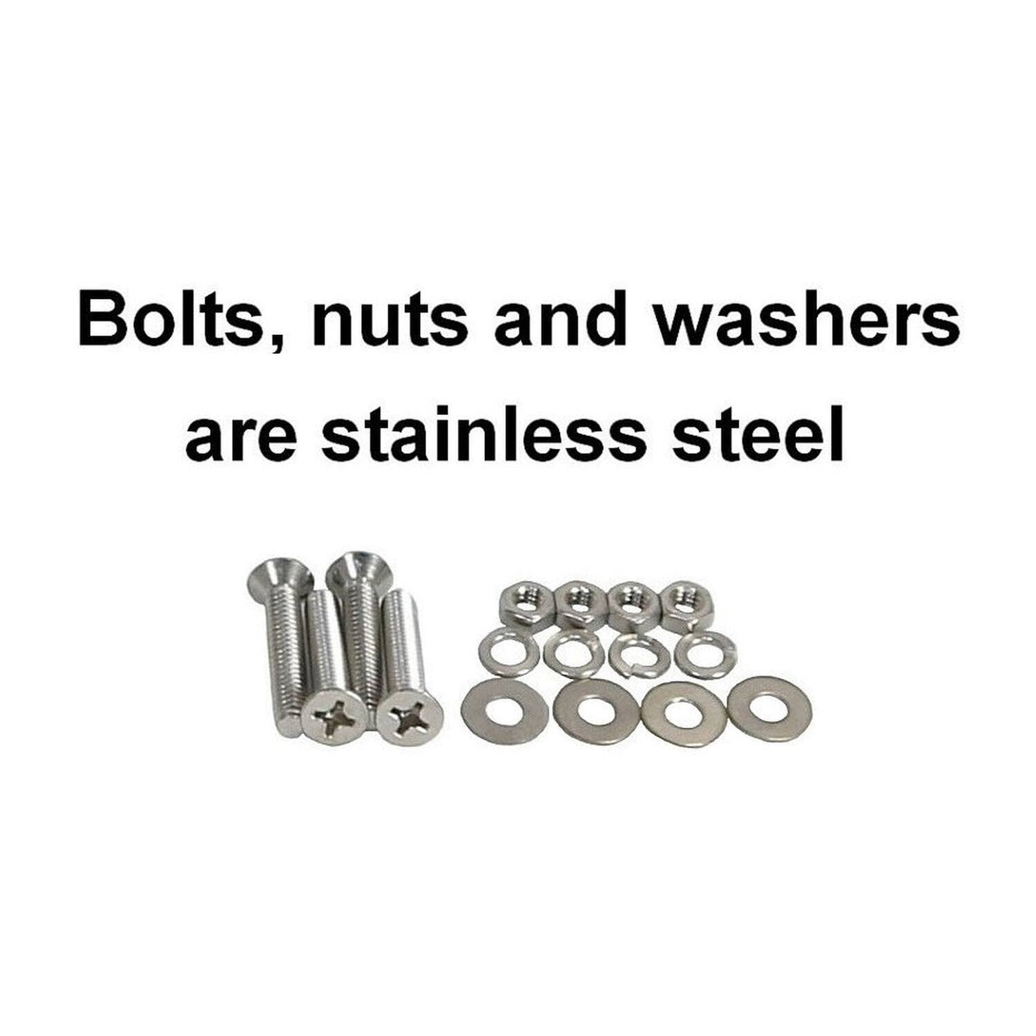 Bolts, nuts and washers are stainless steel