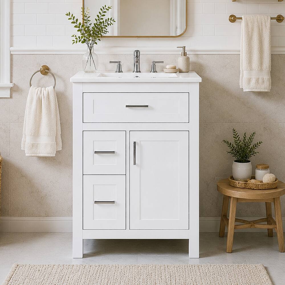 Left. Loheer - Loheer 24 inch bathroom vanity with sink White Freestanding Cabinet - White.