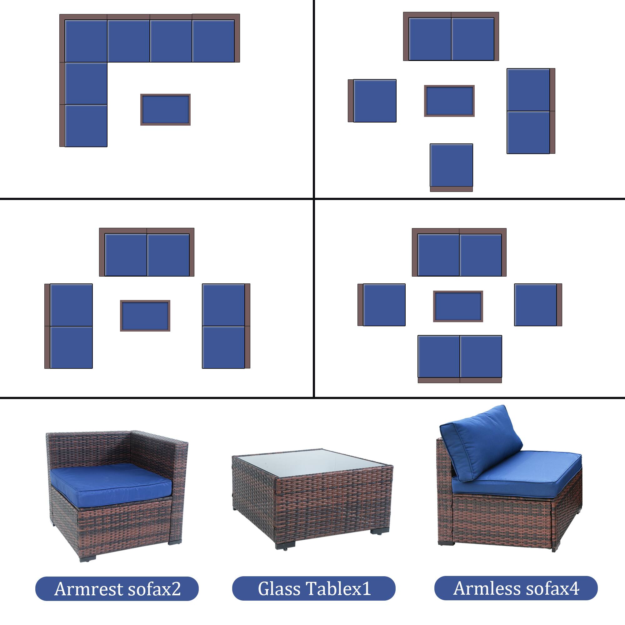 Armrest sofax2  
Glass Tablex1  
Armless sofax4
