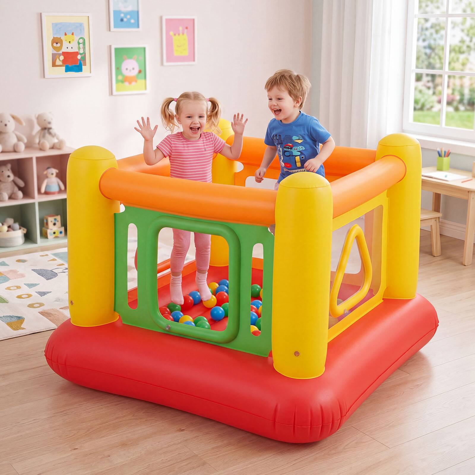 Alt View 1. Gymax - Gymax Inflatable Bounce House for Kids Blow Up Jumping House w/Transparent Side Walls Red & Yellow & Orange - Red.