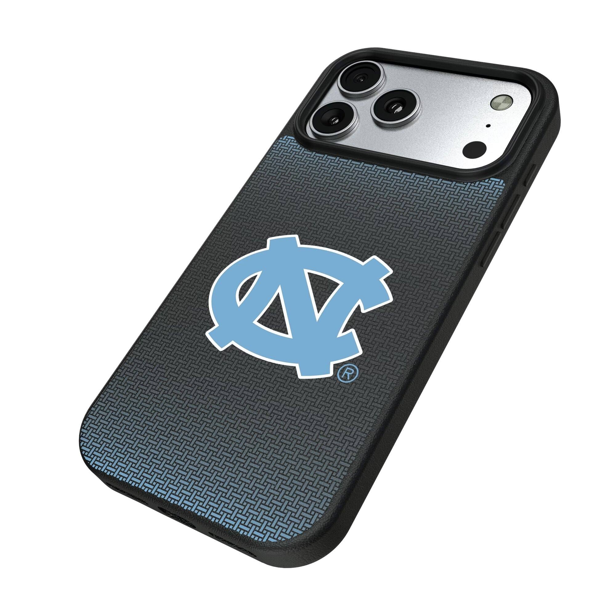 Alt View 1. Keyscaper - North Carolina Tar Heels Linen Logo iPhone Magnetic Bump Case - 15 Pro - Black.