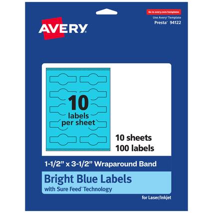 Go to avery.com/templates
AVERY
Use Avery Template Presta* 94122
10 labels per sheet
10 sheets
100 labels
1-1/2" x 3-1/2" Wraparound Band
Bright Blue Labels with Sure Feed Technology for Laser/Inkjet