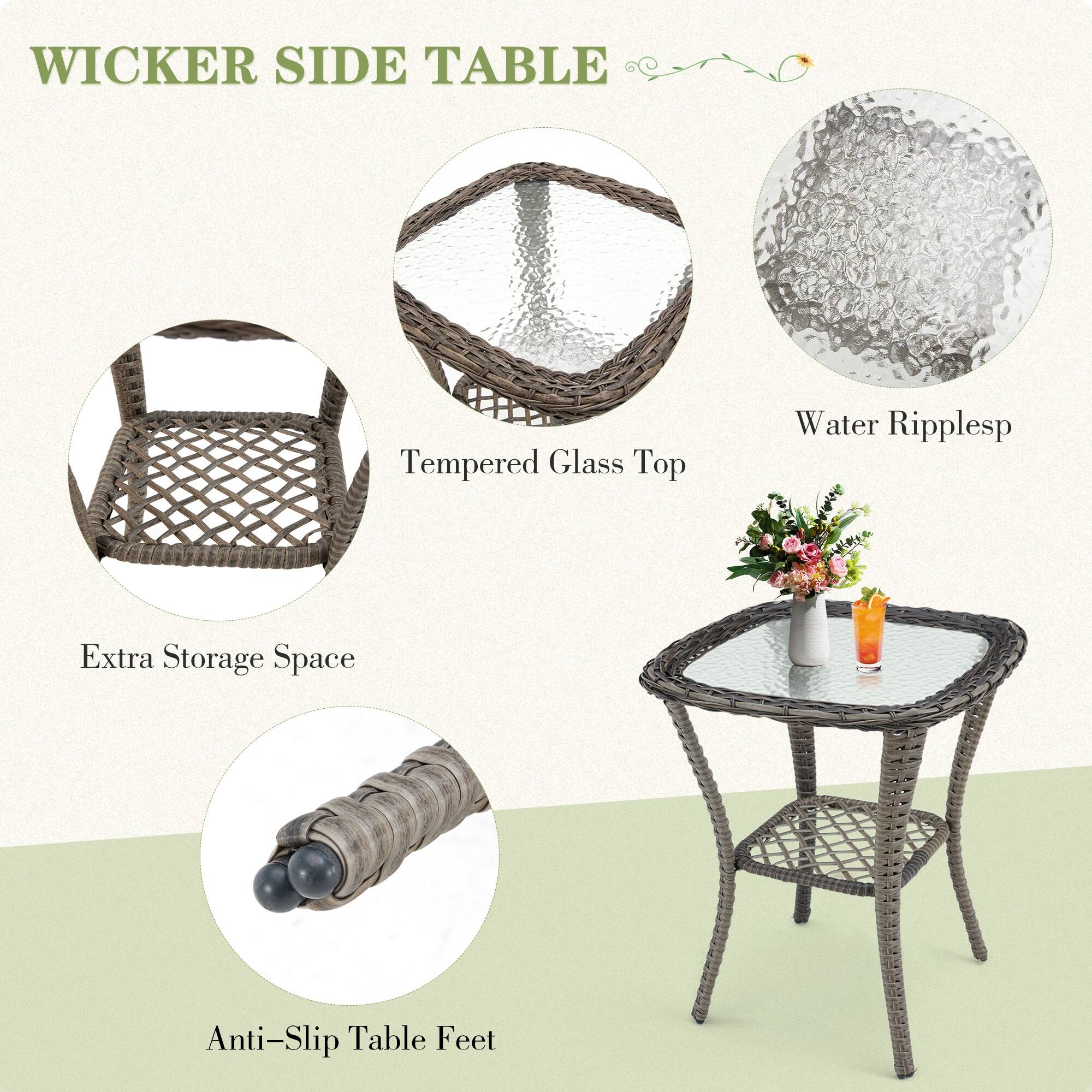 WICKER SIDE TABLE

- Tempered Glass Top
- Water Ripplesp
- Extra Storage Space
- Anti-Slip Table Feet