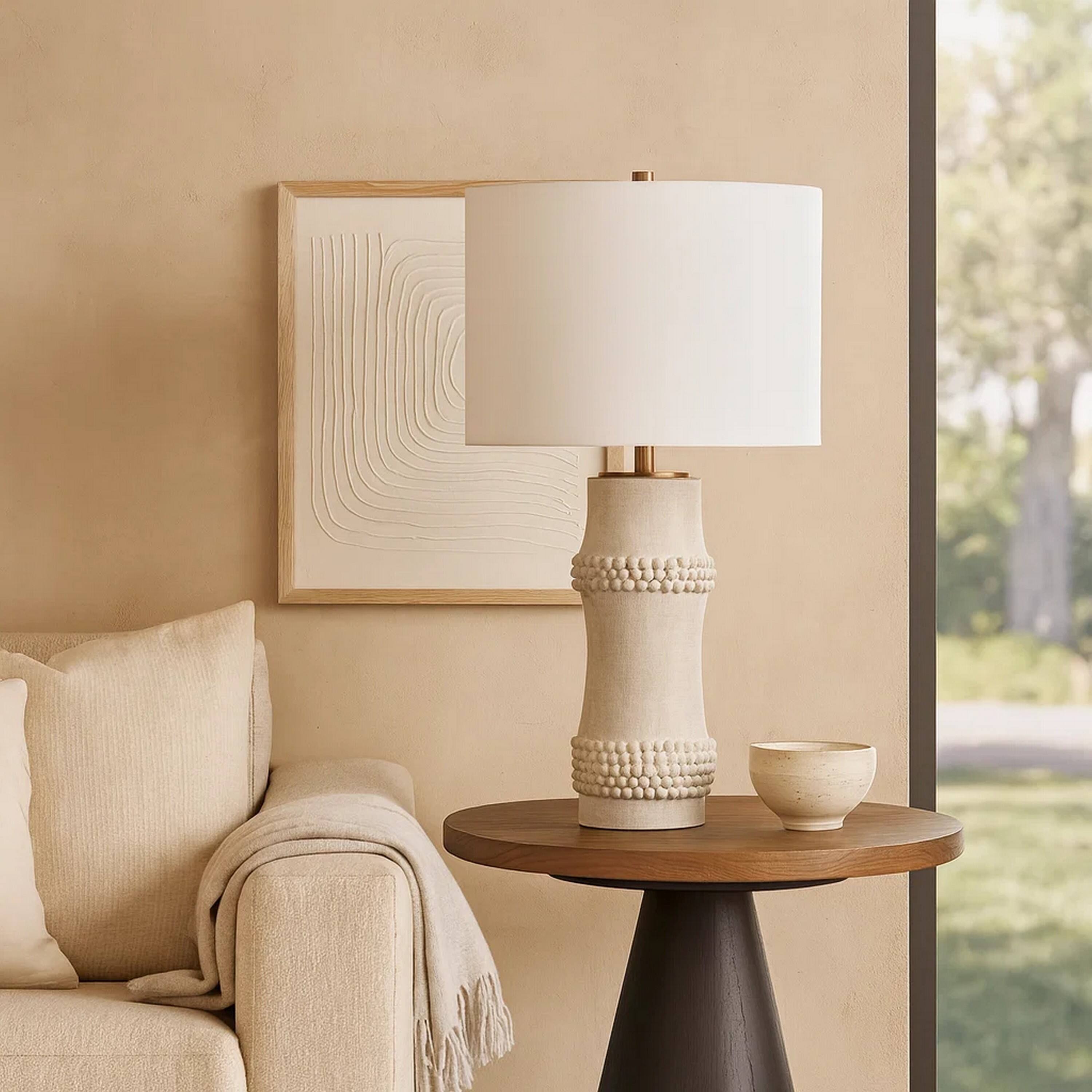 Manhattan Lane Lemy 28 Inch Table Lamp, Round Linen Drum Shade, Dotted ...