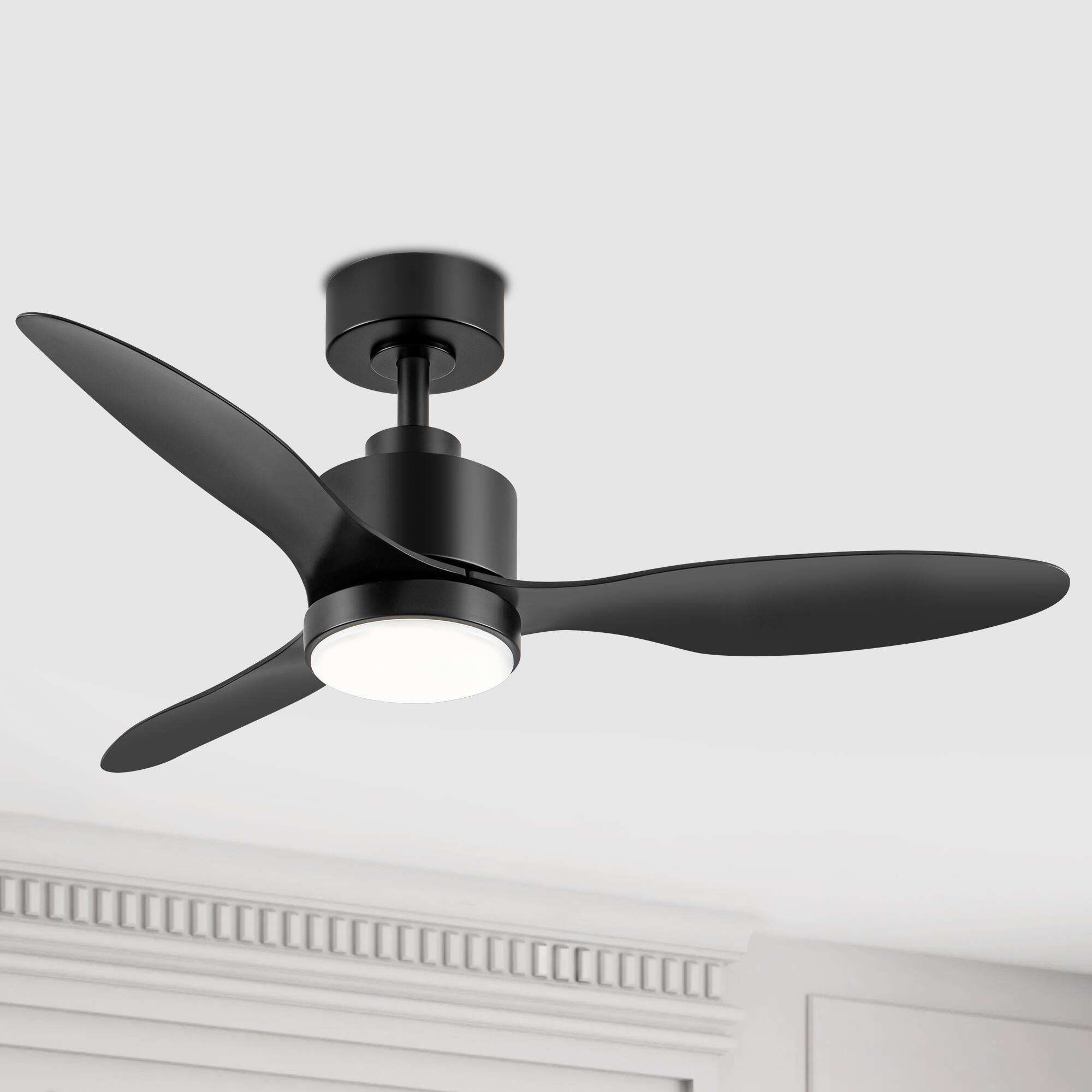 Back. Breezary - 42" Modern Indoor Ceiling Fan, 3 ABS Blades, 6-Speed DC Motor, Remote Control, Timer, 5'' Downrod, Light/No Light Option - Black (With Light).
