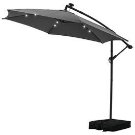 Ainfox - 10FT Solar LED Outdoor Patio Yard Offset Umbrella with Cross Base for Market,Garden,Deck,Backyard,Pool,with light - Gray