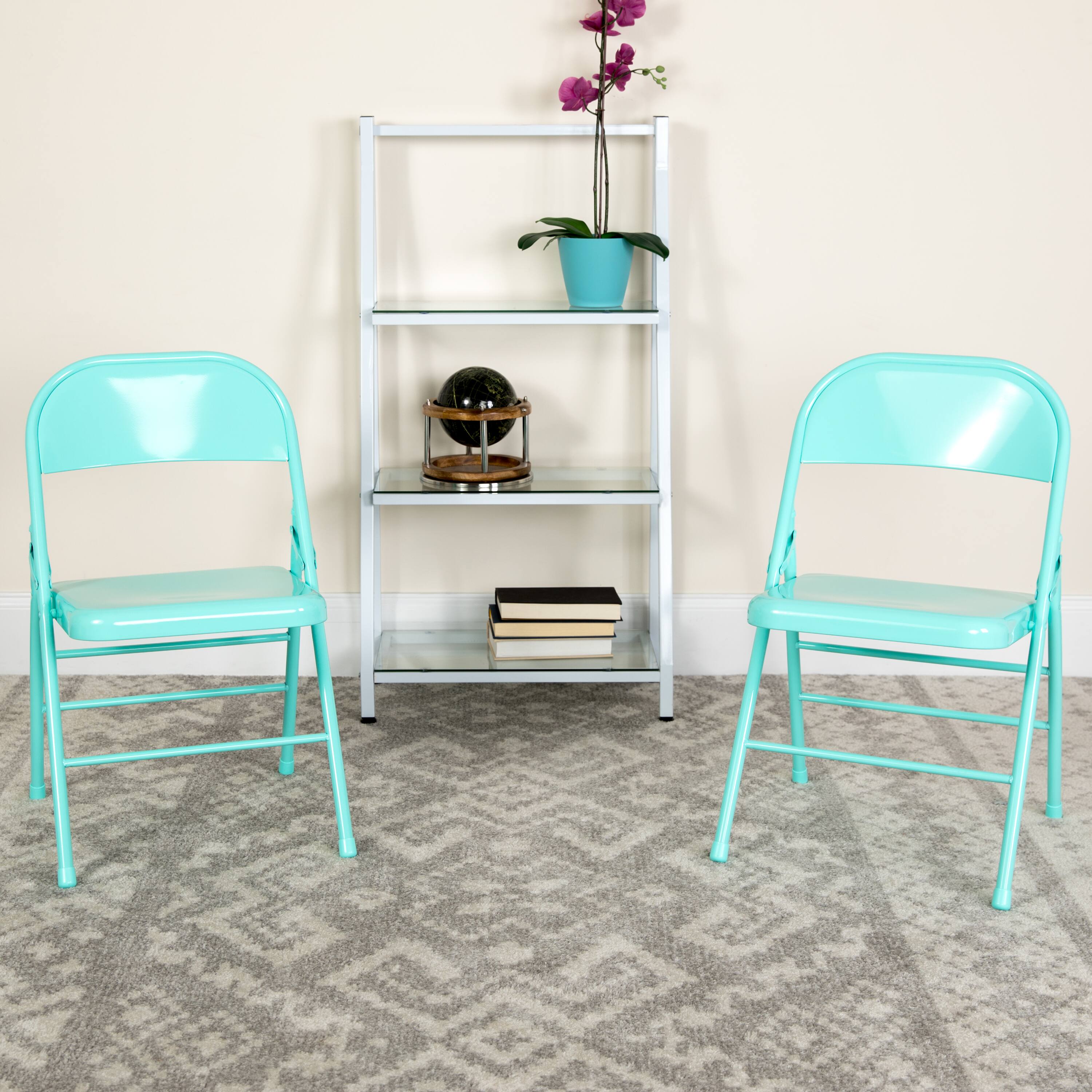 Alt View 2. Emma + Oliver - 2 Pack Home & Office Colorful Metal Folding Chair Teen and Event Seating - Tantalizing Teal.