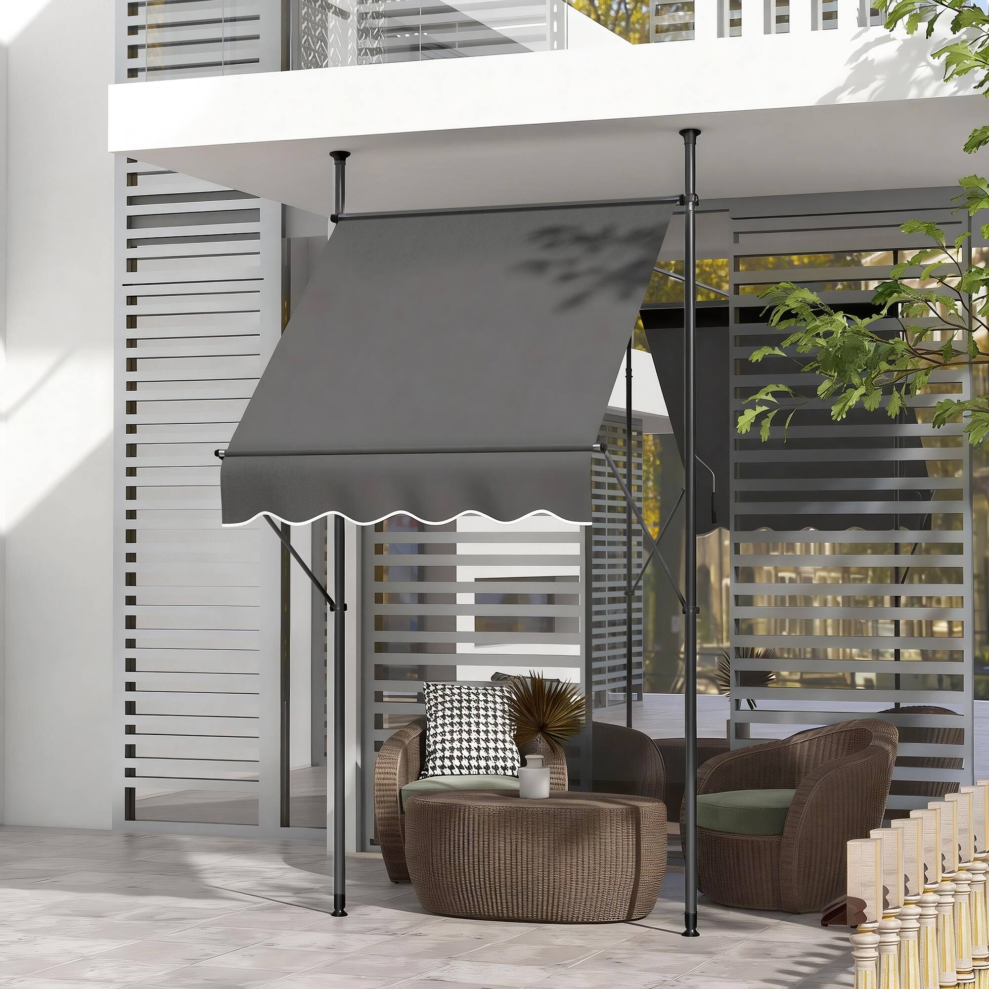 Alt View 1. Outsunny - x 4' Manual Retractable Awning, Non-Screw Patio Awning, UV Resistant, for Window or Door - Dark Gray.