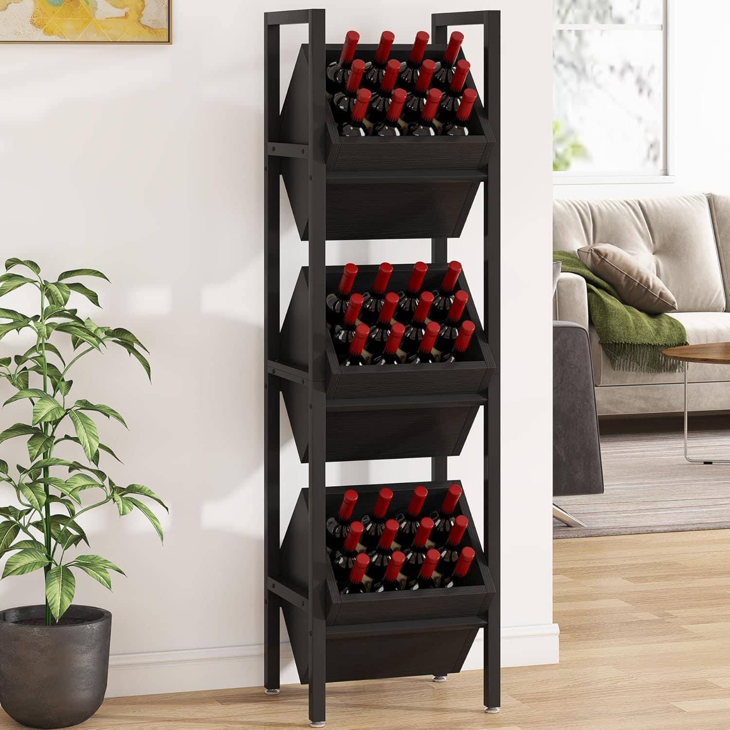 Tribesigns - Office Breakroom Wine Rack, For Bottle Storage and Display in Staff Lounges and Reception Areas - Black
