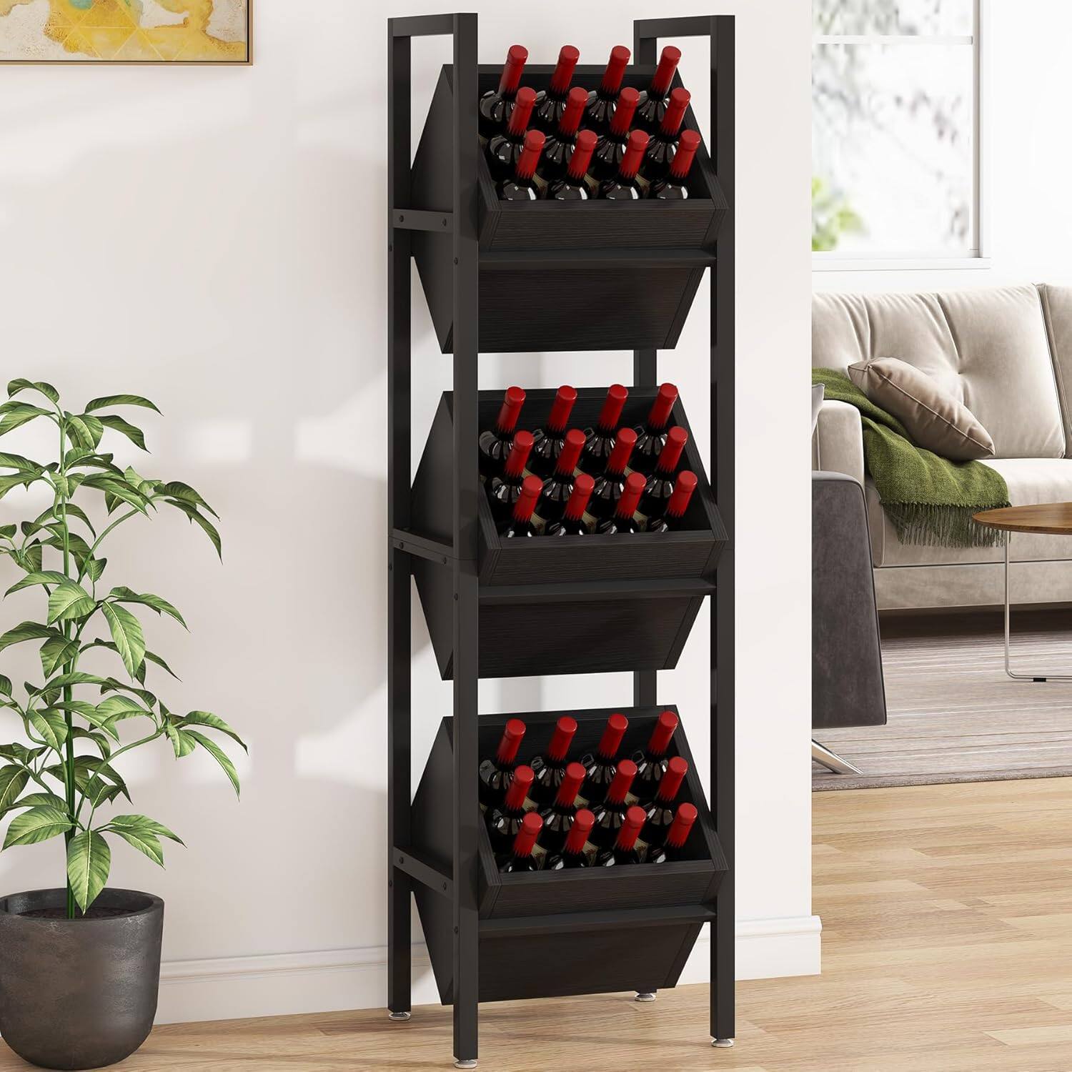 Tribesigns - Office Breakroom Wine Rack, For Bottle Storage and Display in Staff Lounges and Reception Areas - Black