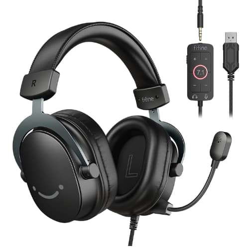 FIFINE - AmpliGame H9 Wired Gaming Headset, USB & 3.5mm, 7.1 Surround Sound, Detachable Mic, PC/Console