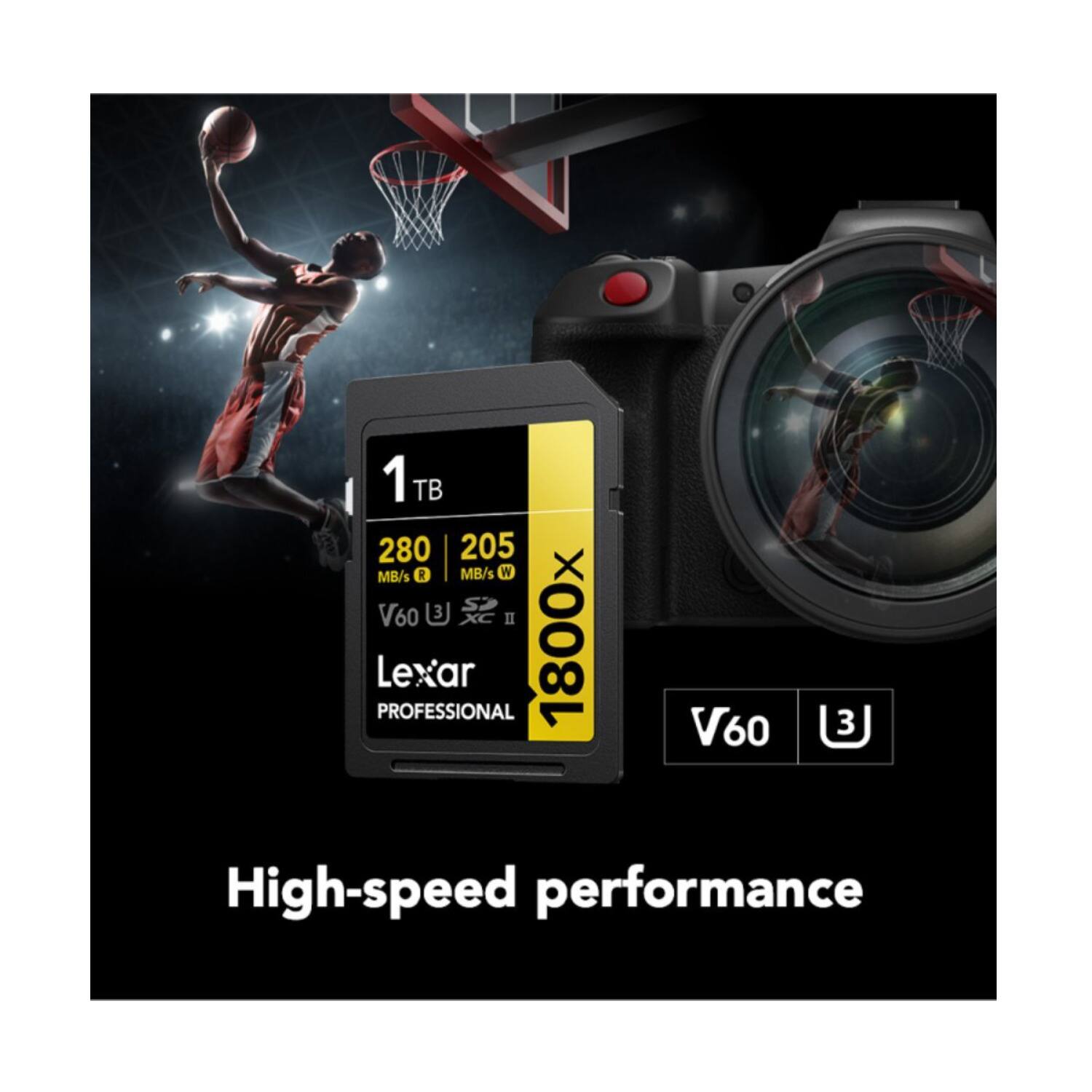 1 TB 280 MB/s R 205 MB/s W S V60 1800x XC II Lexar PROFESSIONAL V60 3J High-speed performance