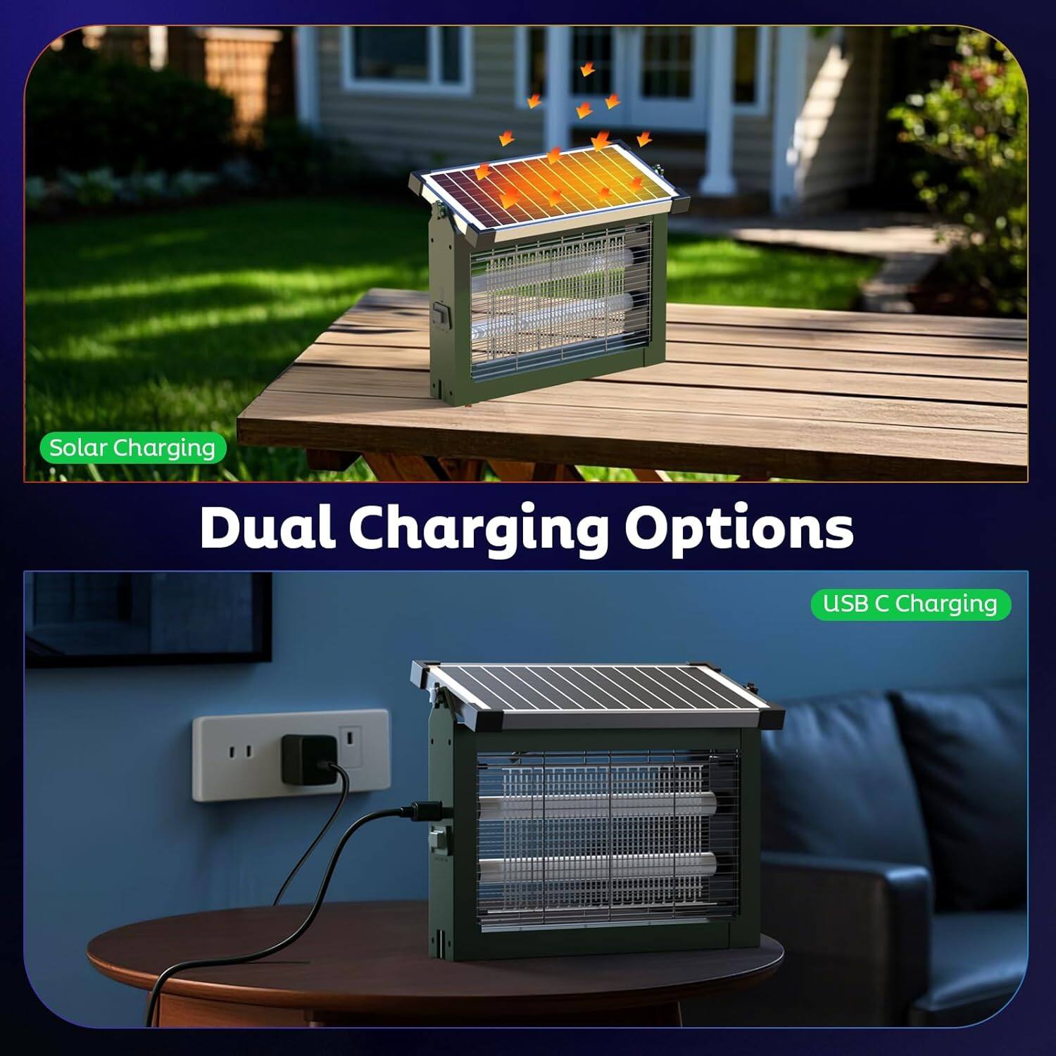 Solar Charging Dual Charging Options USB C Charging