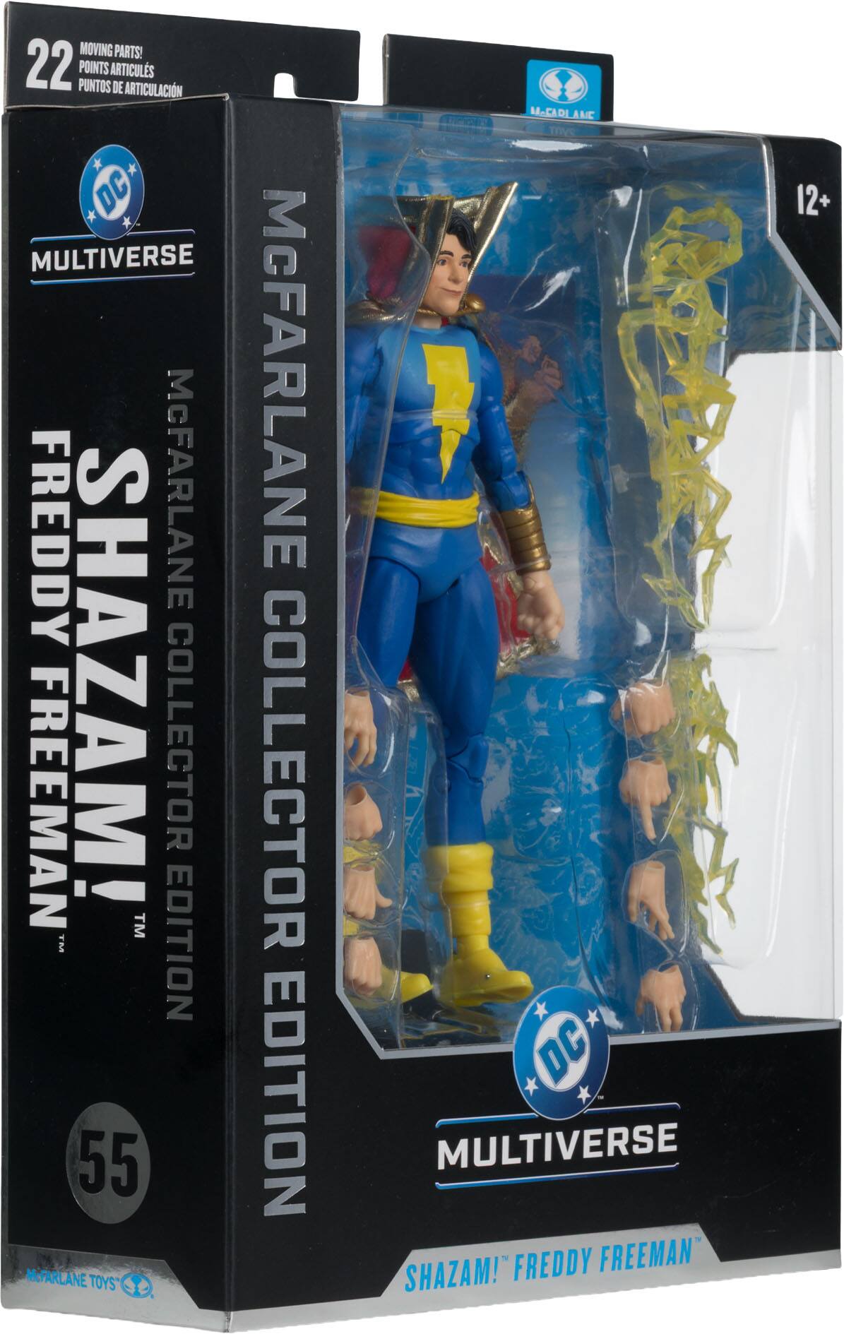 MOVING PARTS!  
22 POINTS ARTICULS DE ARTICULACIÓN  
PUNTOS DE ARTICULACIÓN  

DC MULTIVERSE  
FREDDY McFARLANE FREEMAN  
SHAZAM!  
COLLECTOR EDITION  

McFARLANE TOYS  
McFARLANE COLLECTOR EDITION  

12+