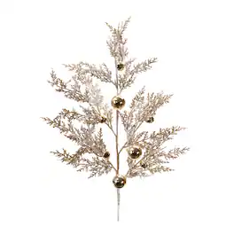 BreeBe - Flocked Sleigh Bell Pine Spray (Set of 2) - Gold, White