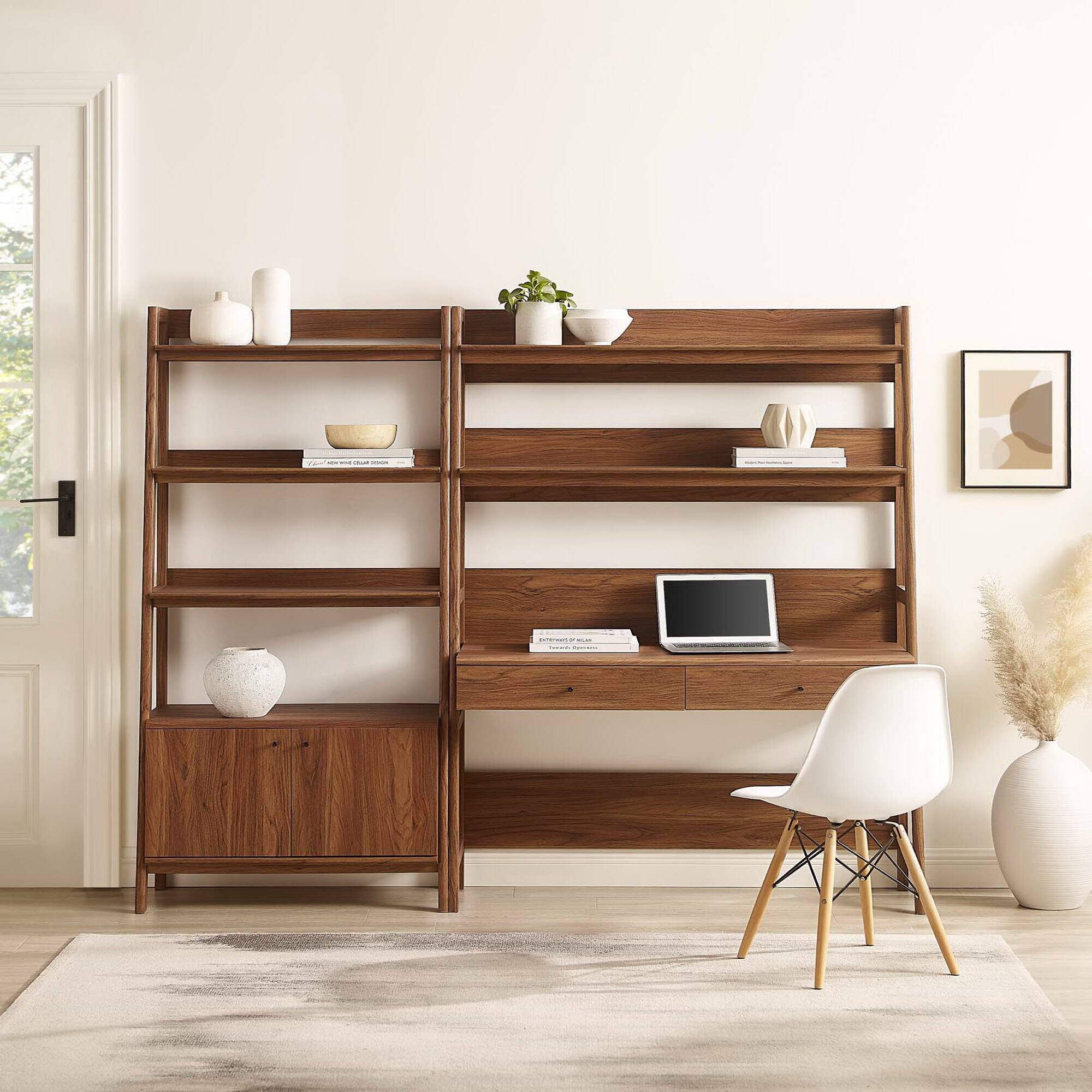 Back. Modway - Bixby 2-Piece Wood Office Desk and Bookshelf by Modway - Walnut.