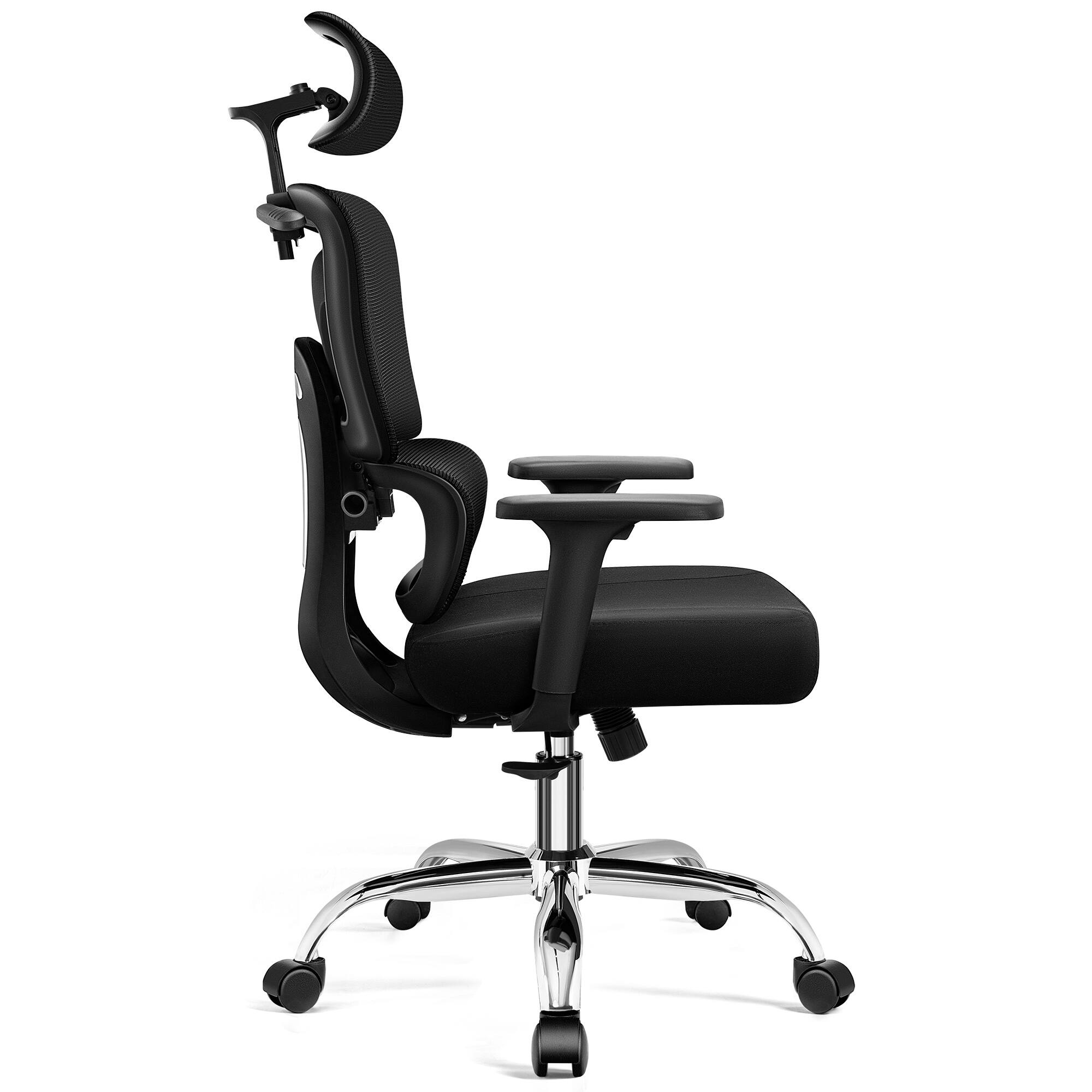 Left. Brick Attic - Ergonomic Office Chairs with Lumbar Support, Breathable Mesh Desk Chair with Thickened Cushion Comfy for Home Office - Black.