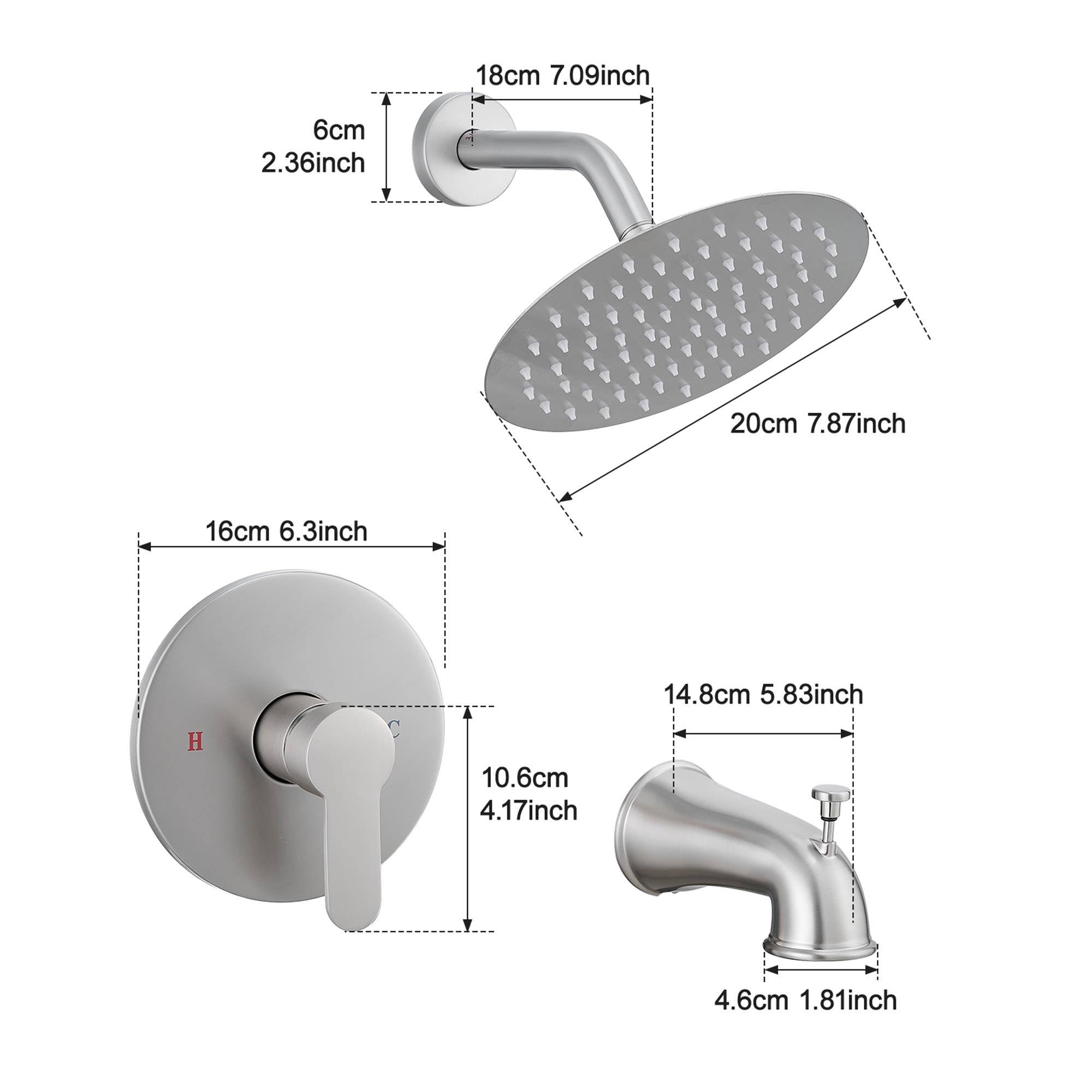 18cm 7.09inch  
6cm 2.36inch  
20cm 7.87inch  
16cm 6.3inch  
14.8cm 5.83inch  
H 10.6cm 4.17inch  
4.6cm 1.81inch