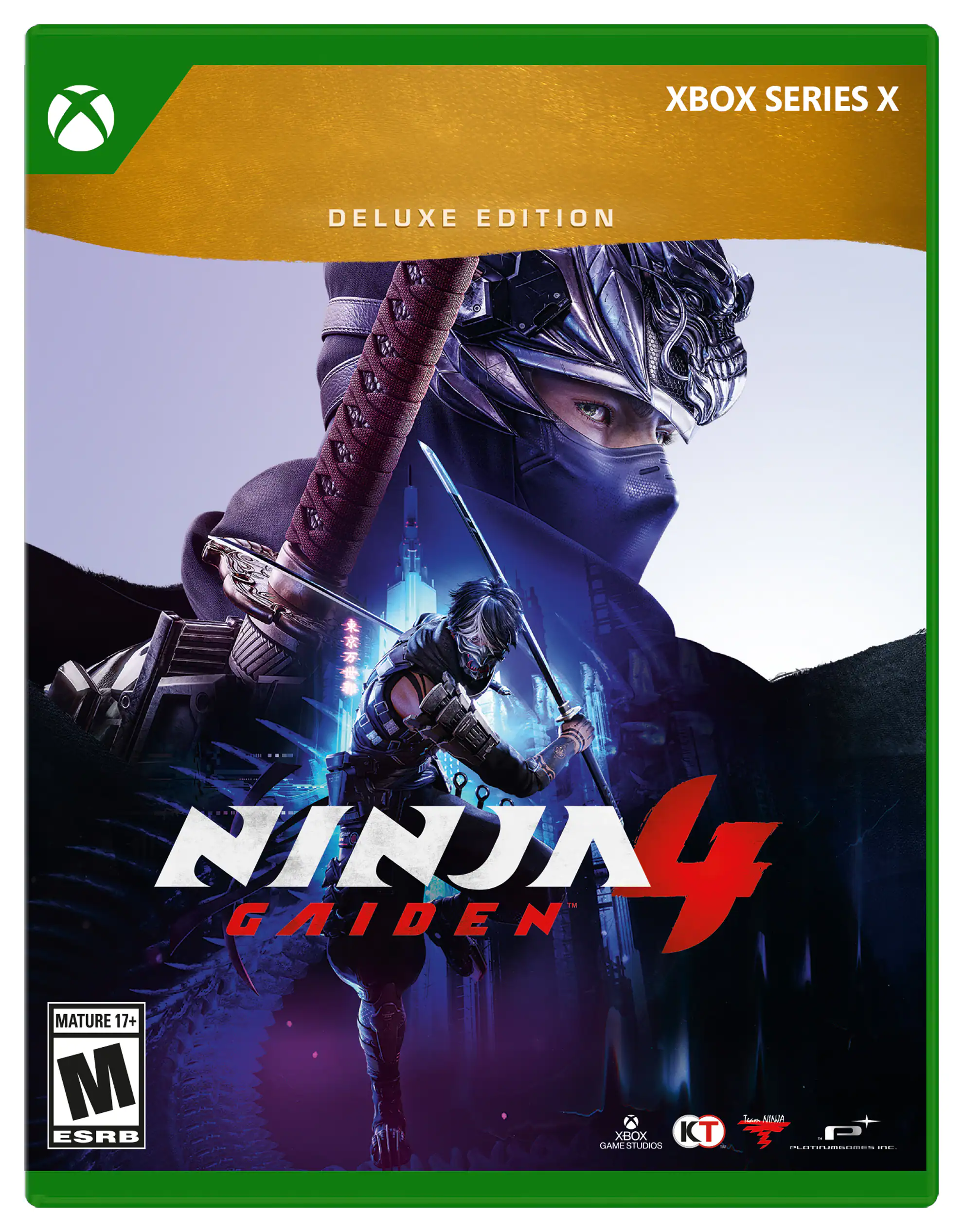 XBOX SERIES X DELUXE EDITION
NINJA GAIDEN 4
MATURE 17+
M
ESRB
XBOX
KT
GAME STUDIOS
PLATINUMGAMES INC. - M (Mature 17+)