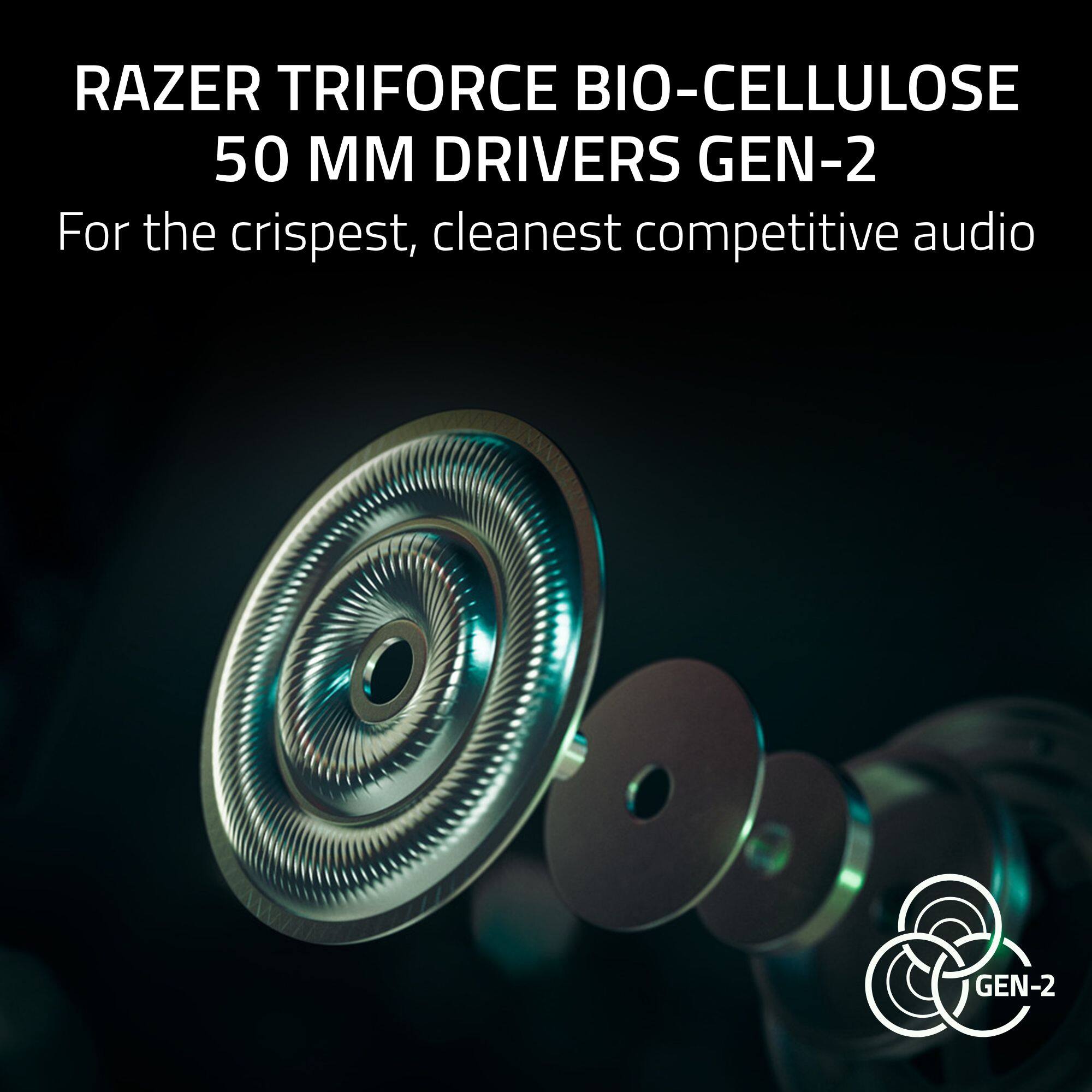 RAZER TRIFORCE BIO-CELLULOSE 50 MM DRIVERS GEN-2 For the crispest, cleanest competitive audio C GEN-2