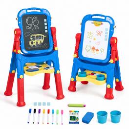 Costway - Kids Art Easel Height Adjustable with 22 Accessories and Red Peach Fuzz - Blue & Red