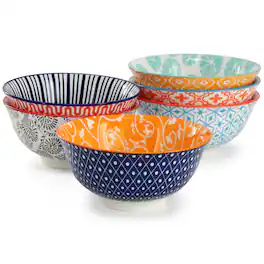 Elama - Roxey 6 Piece Assorted Design 20oz Porcelain Footed Bowl Setcolor - Multi