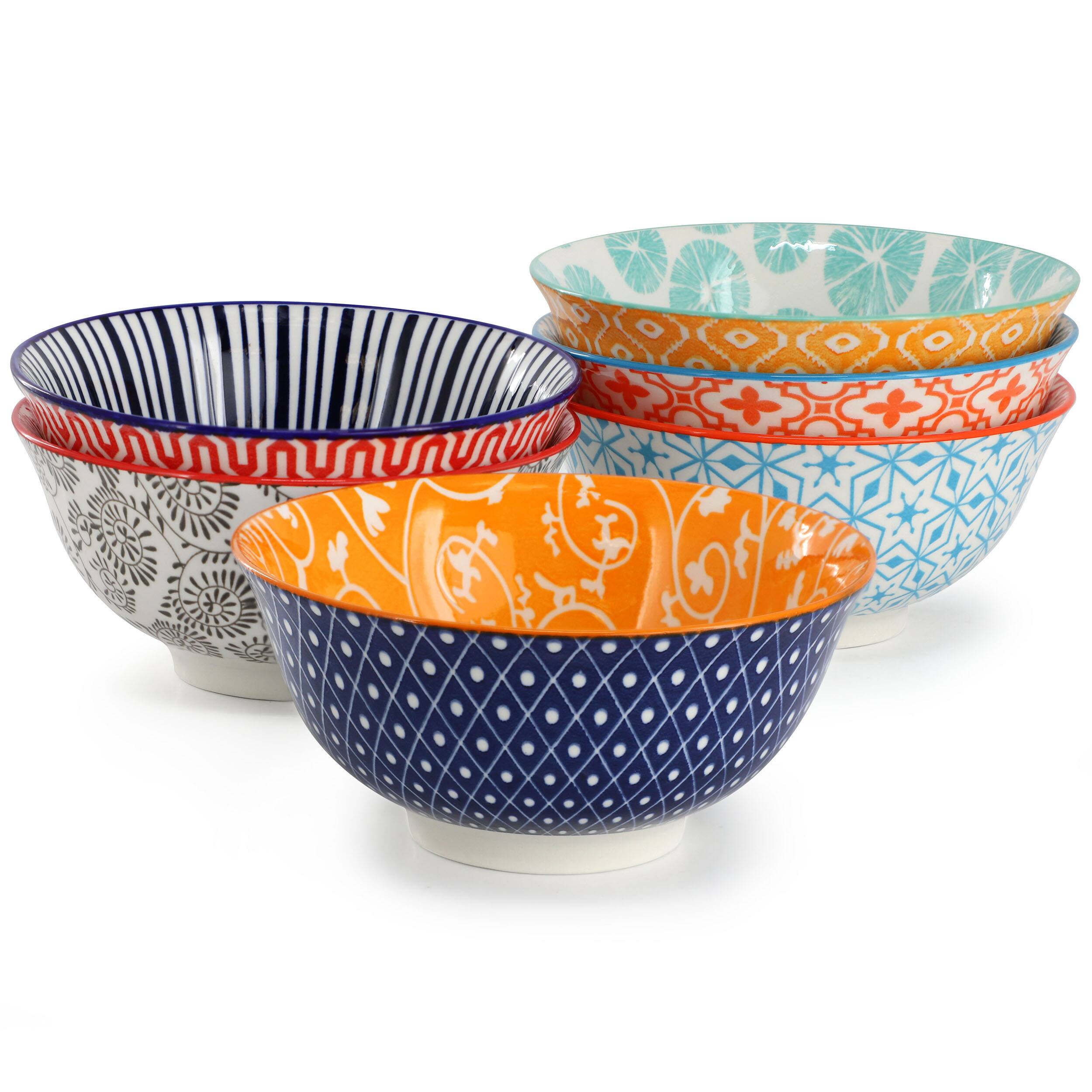 Elama - Roxey 6 Piece Assorted Design 20oz Porcelain Footed Bowl Setcolor - Multi