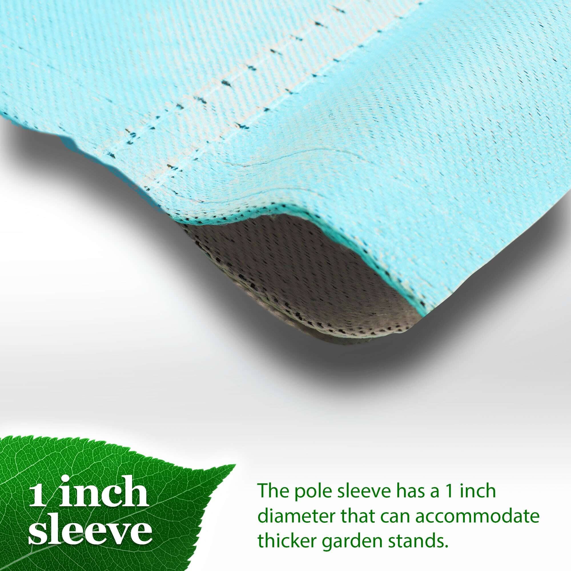 1 inch sleeve

The pole sleeve has a 1 inch diameter that can accommodate thicker garden stands.