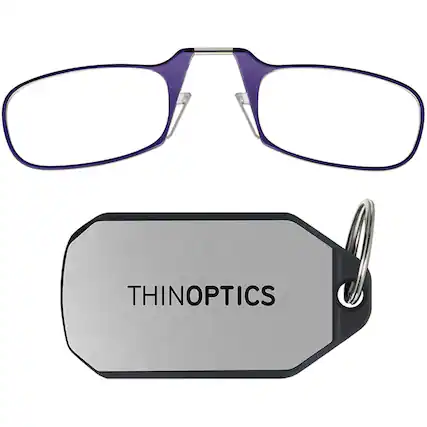 Front. ThinOptics - 1.5 Reading Glasses with Silver KeyChain - Purple.