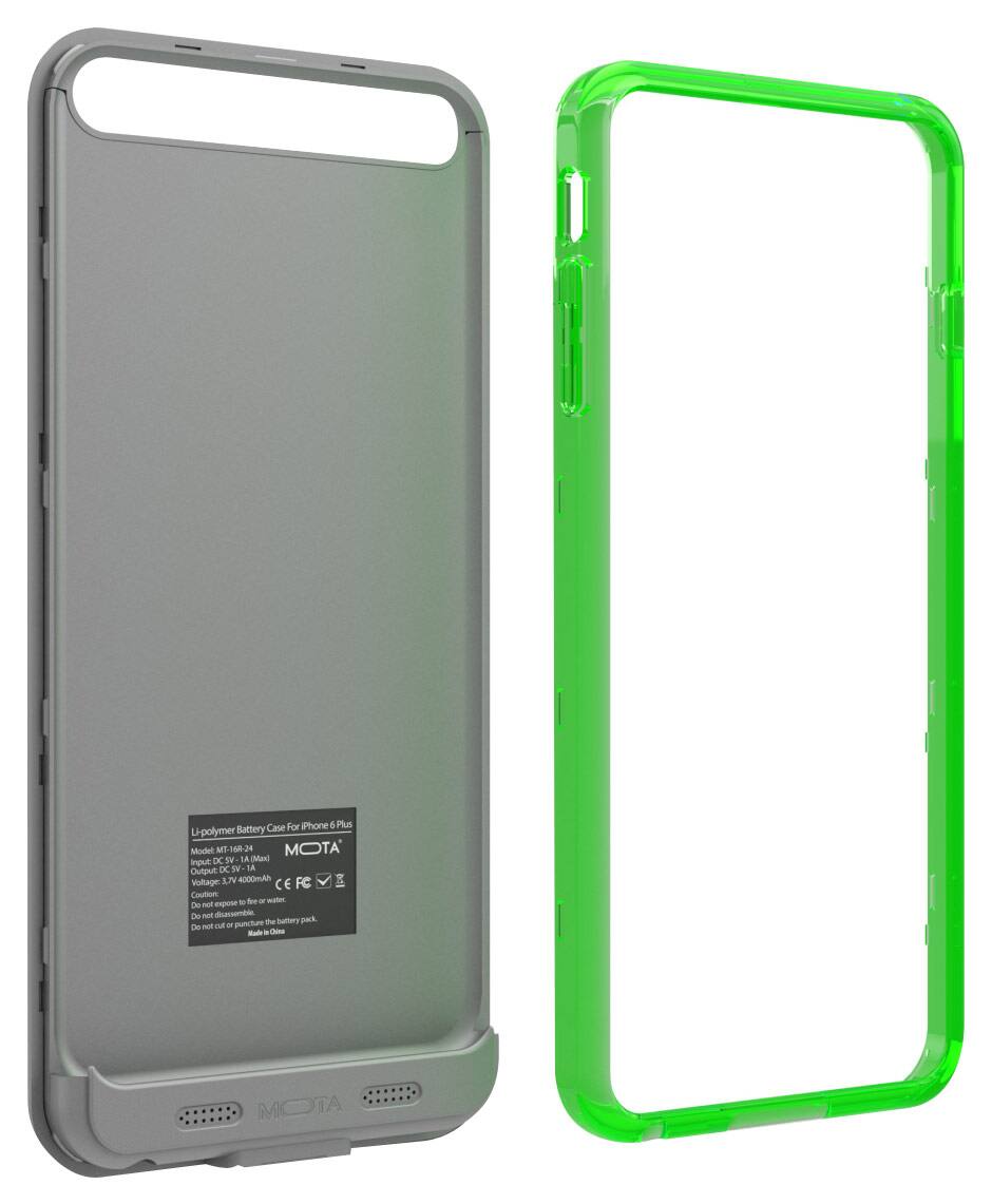 Front. MOTA - External Battery Case for Apple® iPhone® 6 Plus - Green.