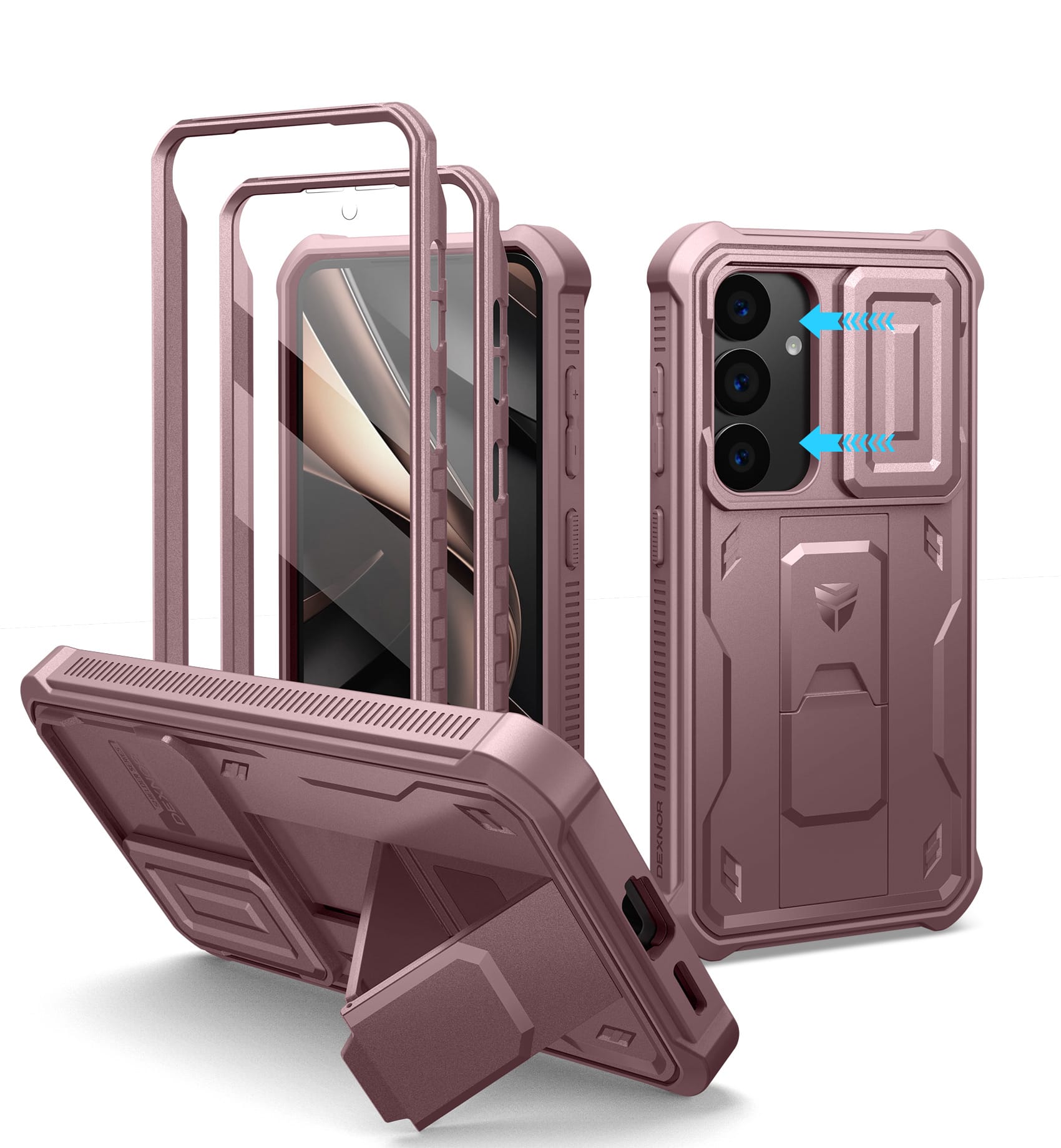 Front. dexnor - Dexnor for Samsung Galaxy S25 Case with Built-in Slide Camera Cover & Screen Protector & Kickstand,Peony Pink - Peony Pink.