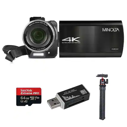 MINOLTA ZOOM LENS 10x DIS
MINOLTA
4K ULTRA HIGH DEFINITION
F:2.8~3.1 t=4.95-49.5mm
MN4K100Z
SanDisk Extreme PRO 64GB microSDXC U3 V30 A2
All in one Card Reader