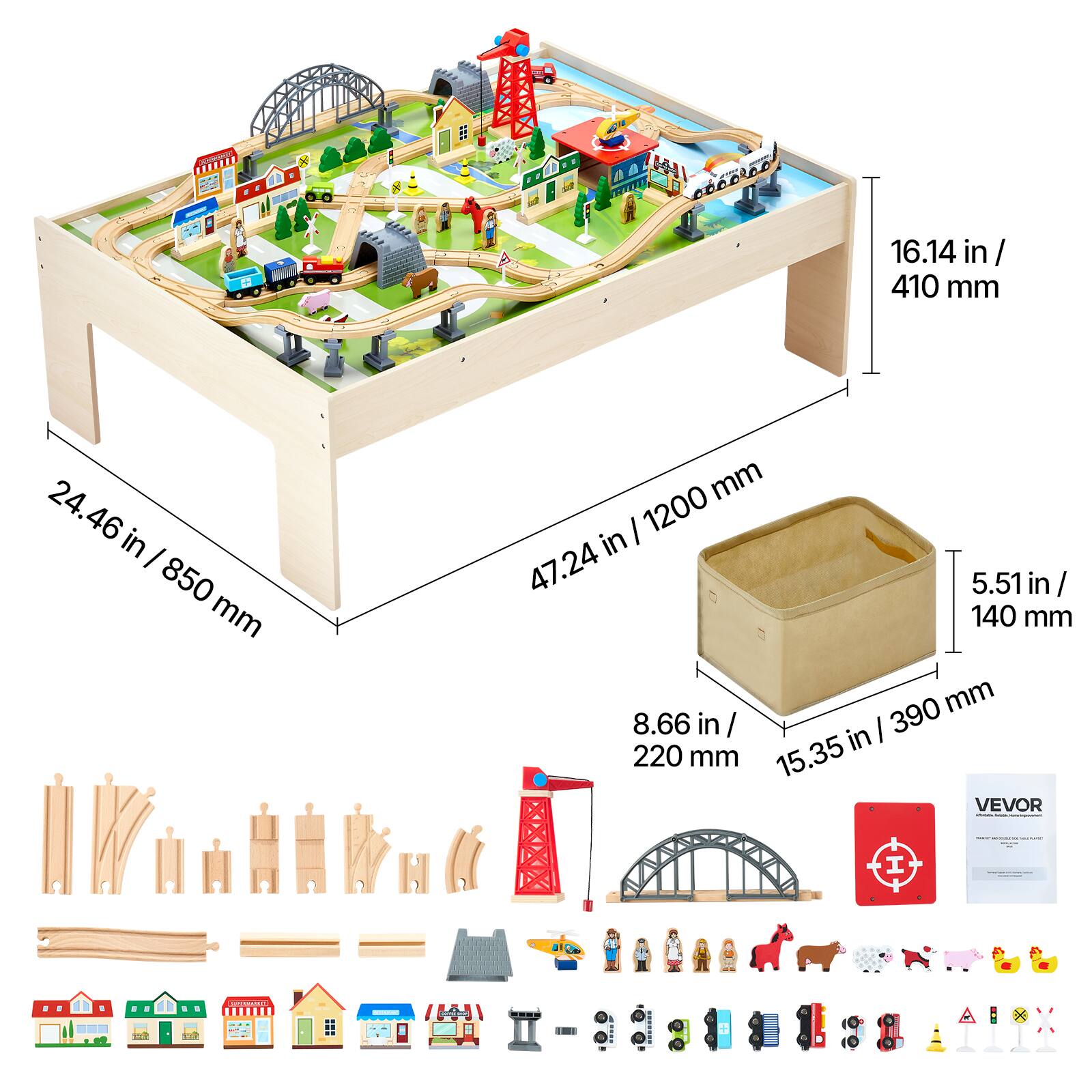 - 24.46 in / 850 mm
- 47.24 in / 1200 mm
- 16.14 in / 410 mm
- 8.66 in / 220 mm
- 5.51 in / 140 mm
- 15.35 in / 390 mm

VEVOR