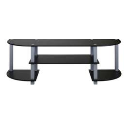 FurniFact - Wide TV Stand with Black and Grey Finish, Composite Wood and PVC Tubes - Brown