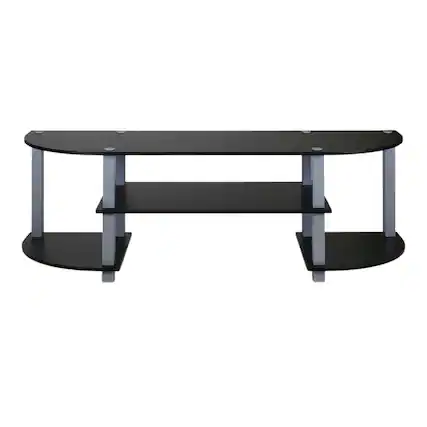 Front. FurniFact - Wide TV Stand with Black and Grey Finish, Composite Wood and PVC Tubes - Brown.