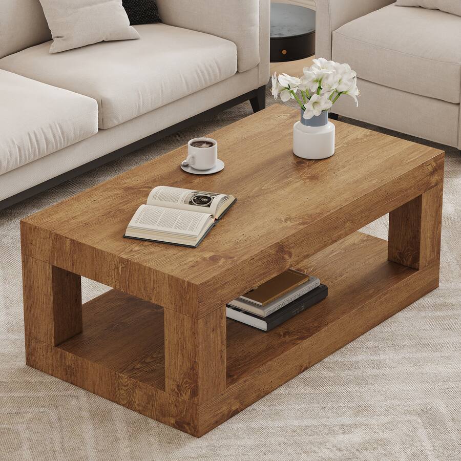 Loheer Loheer 3.3x1.8x1.5 ft Modern 2 Tier Coffee Table Rectangular ...