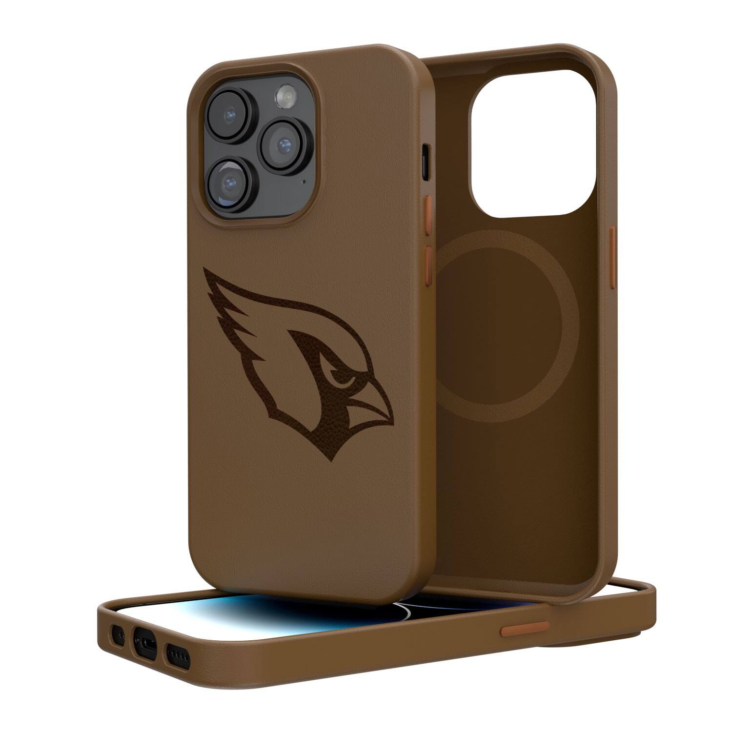 Front. Keyscaper - Brown Arizona Cardinals iPhone Magnetic Bump Case - 14 Pro Max - Brown.