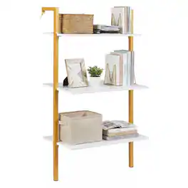 Costway - 1 PCS 3-Tier Modern Wall Mounted Shelves, Wooden Floating Shelving Unit for Kitchen - Gold and White