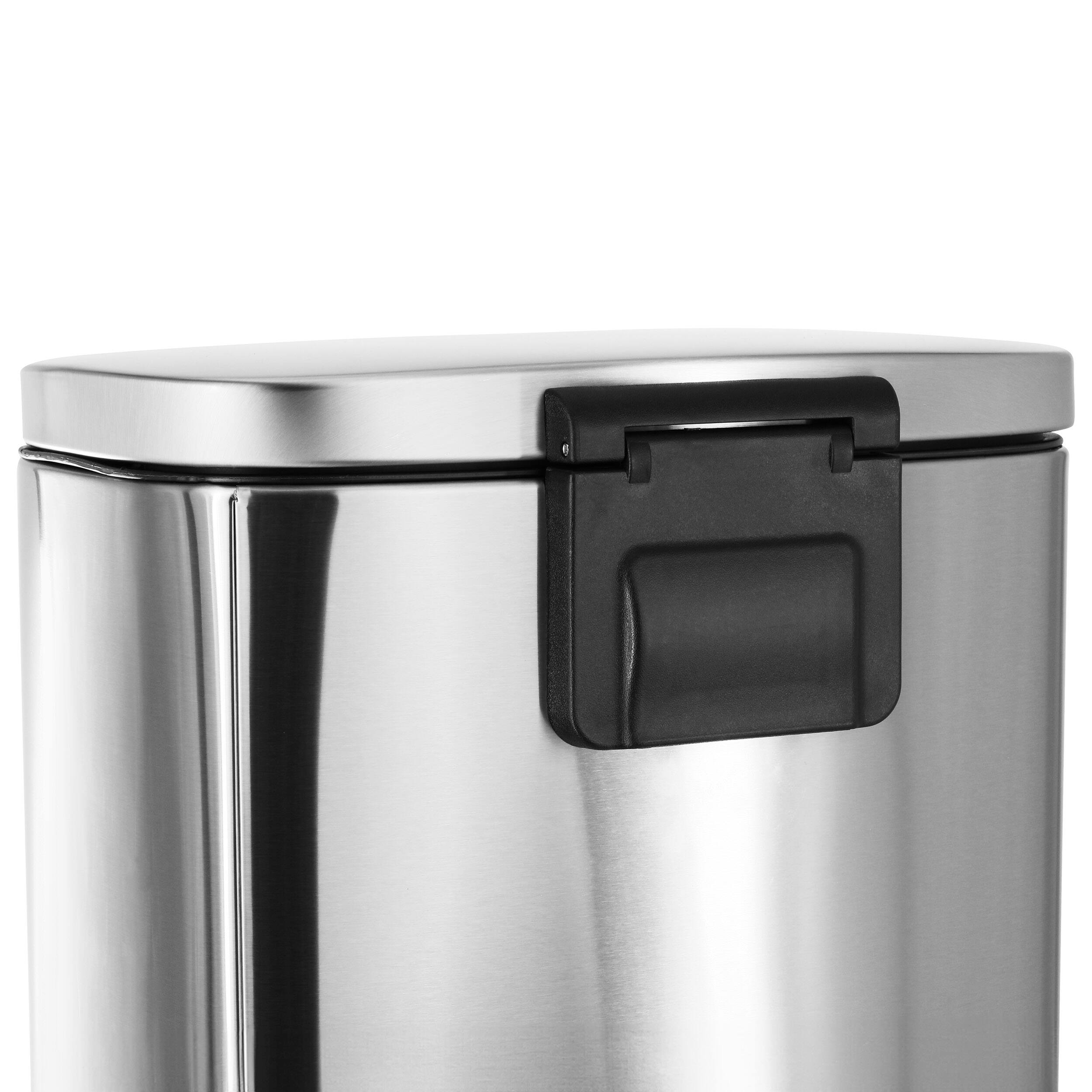 Alt View 2. Elama - Elama Dual 8 Gallon 30 Liter Rectangular Stainless Steel Twin Step Trash Bins Slow Close in Matte Silver - Silver.